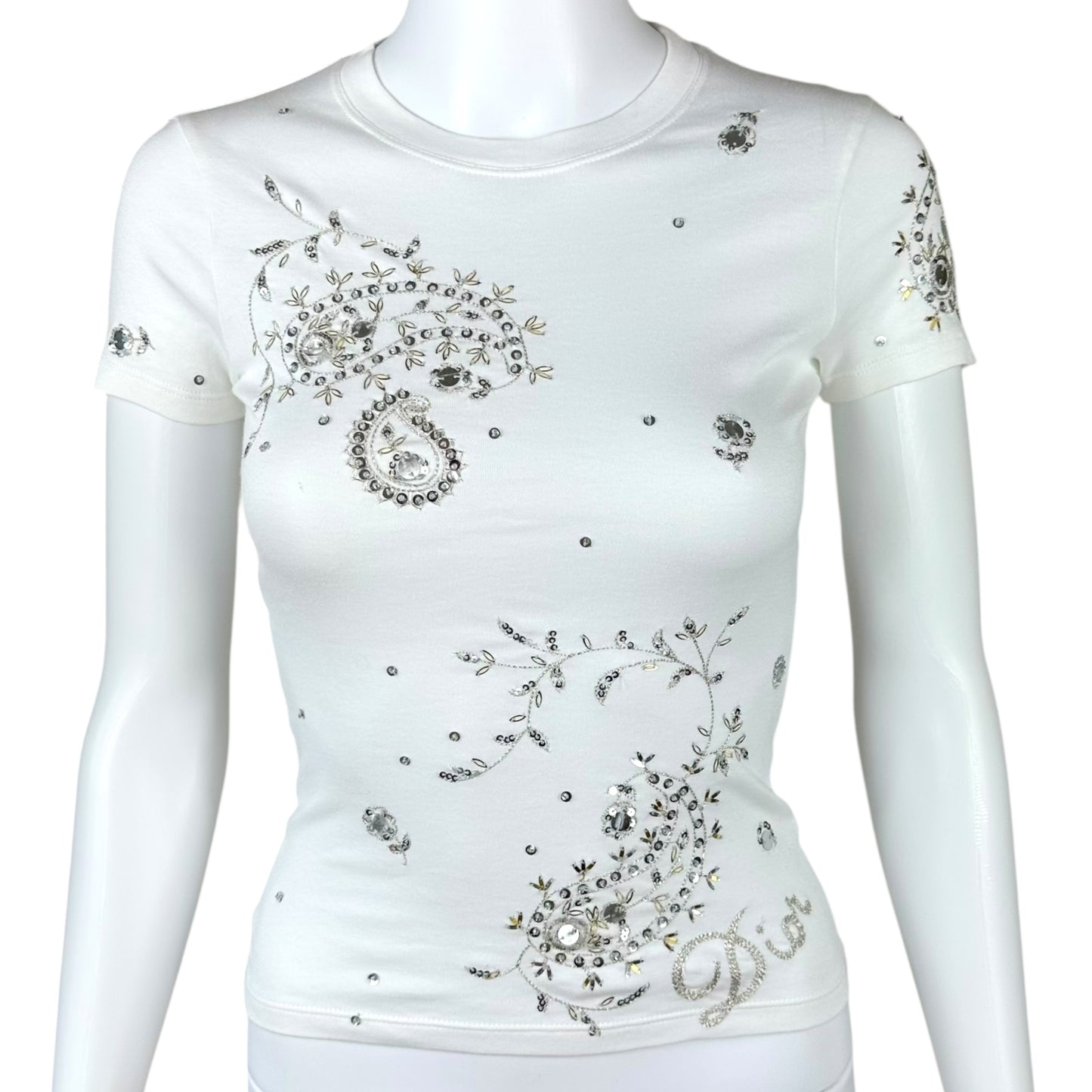 Christian Dior White Rhinestone T-Shirt