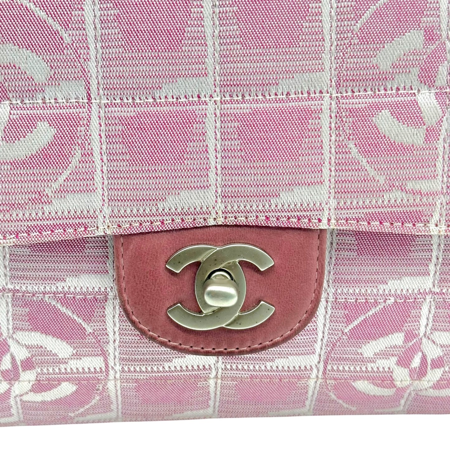 Chanel Pink Canvas & Leather Travel Line Medium Flap Bag 2000-02