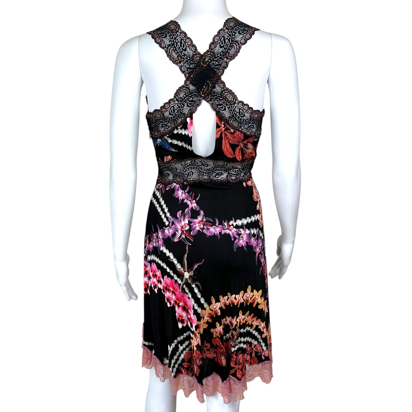 Just Cavalli Roberto Cavalli Lace Trim Floral & Pearl Print Dress