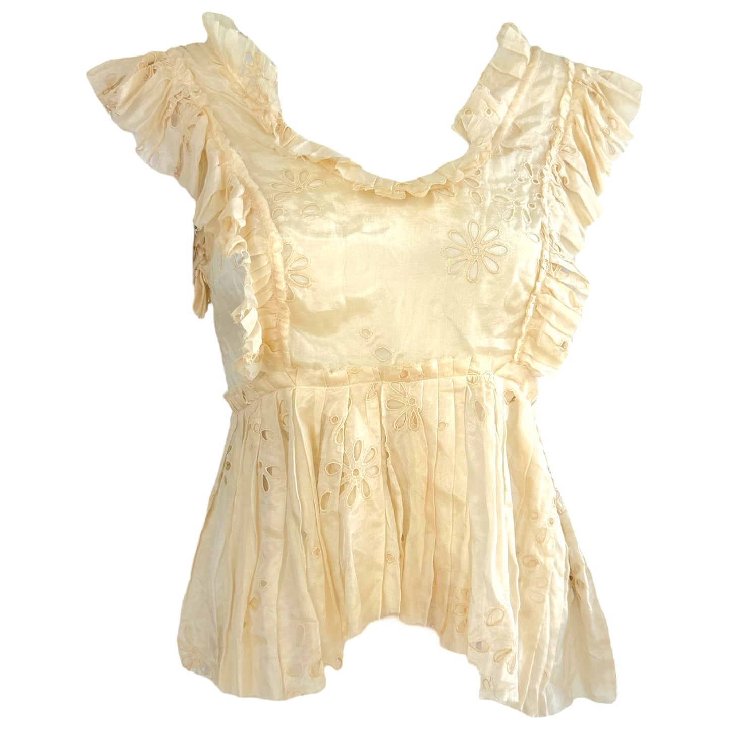 Chloe Butter Yellow Cropped Eyelet Ruffle Blouse