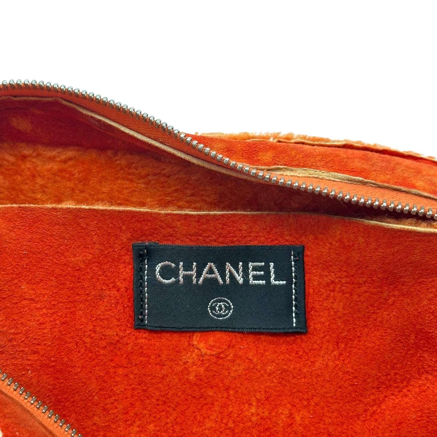Chanel Orange Shearling Logo Shoulder Bag