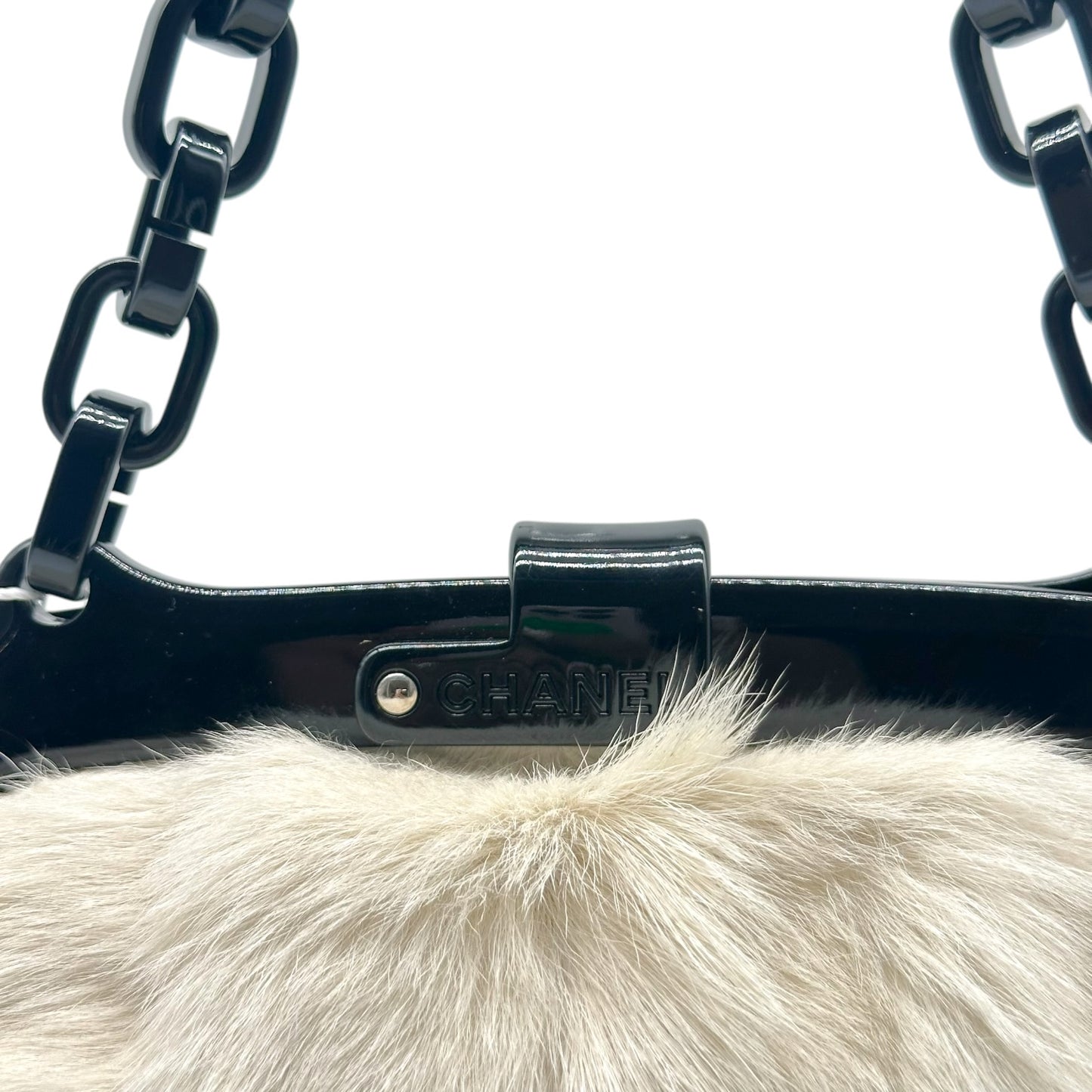 Chanel No.5 Ivory Fur & Black Resin Chain Strap Frame Shoulder Bag 2005-06