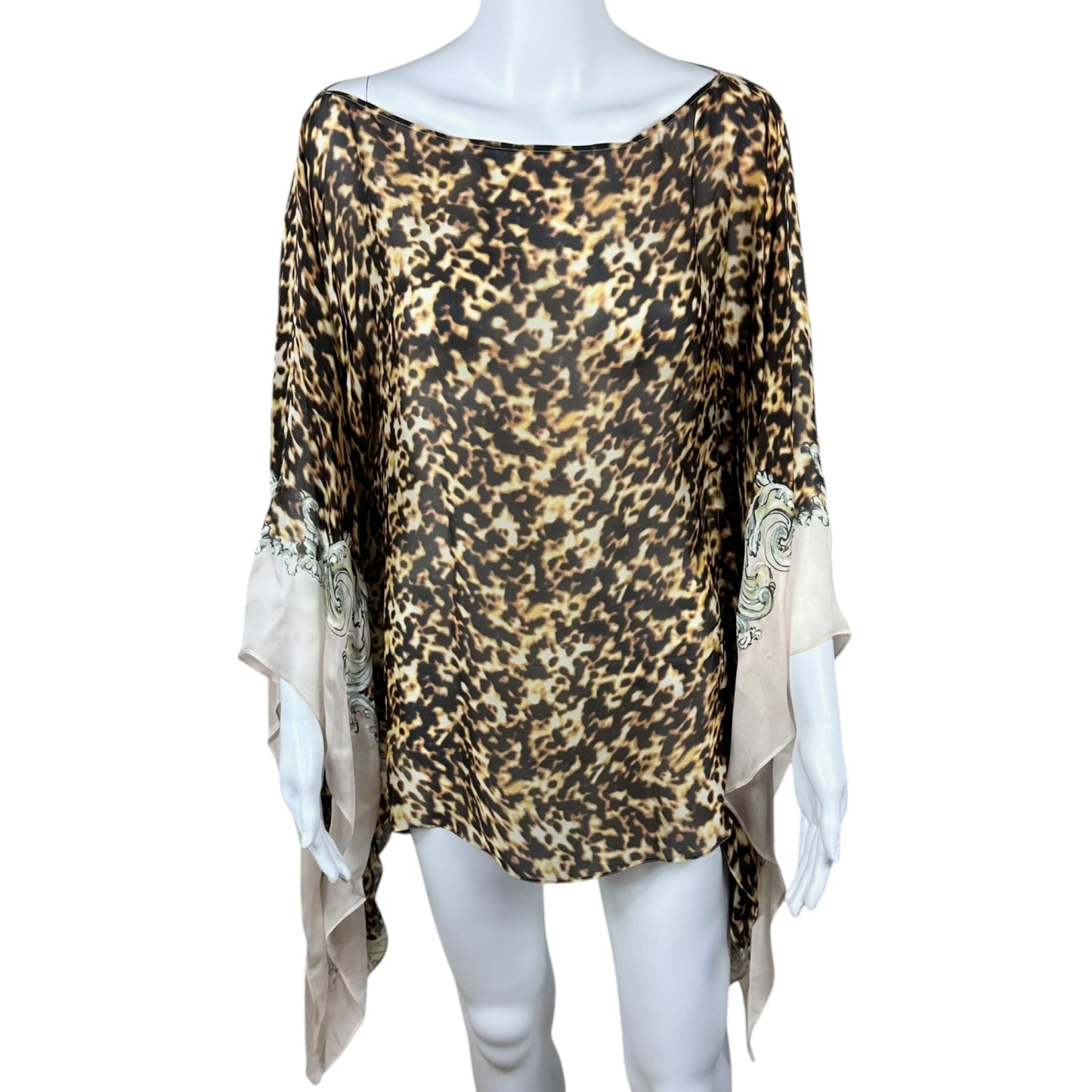 Roberto Cavalli Tortoise Print Sheer Silk Poncho