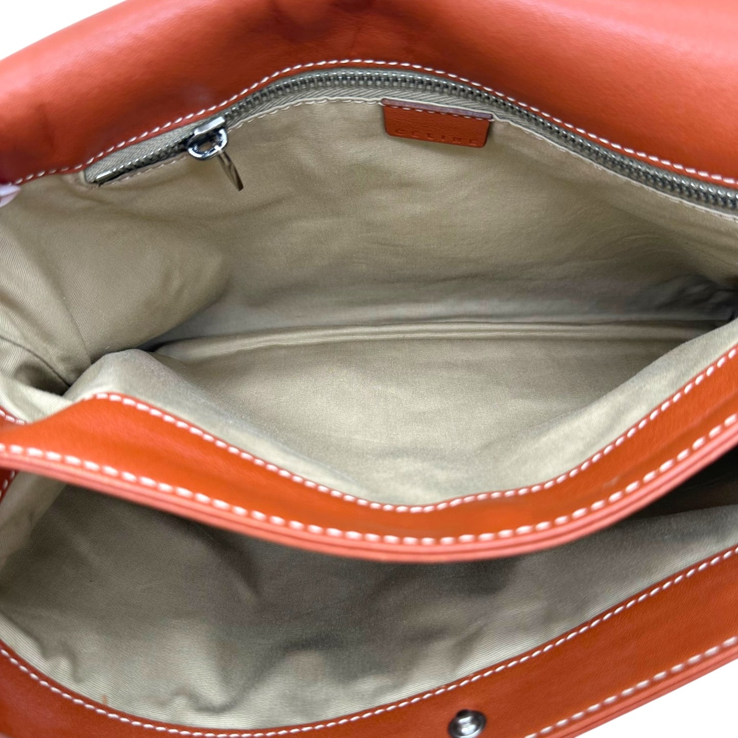 Celine Brown Leather Logo Studded Shoulder Bag