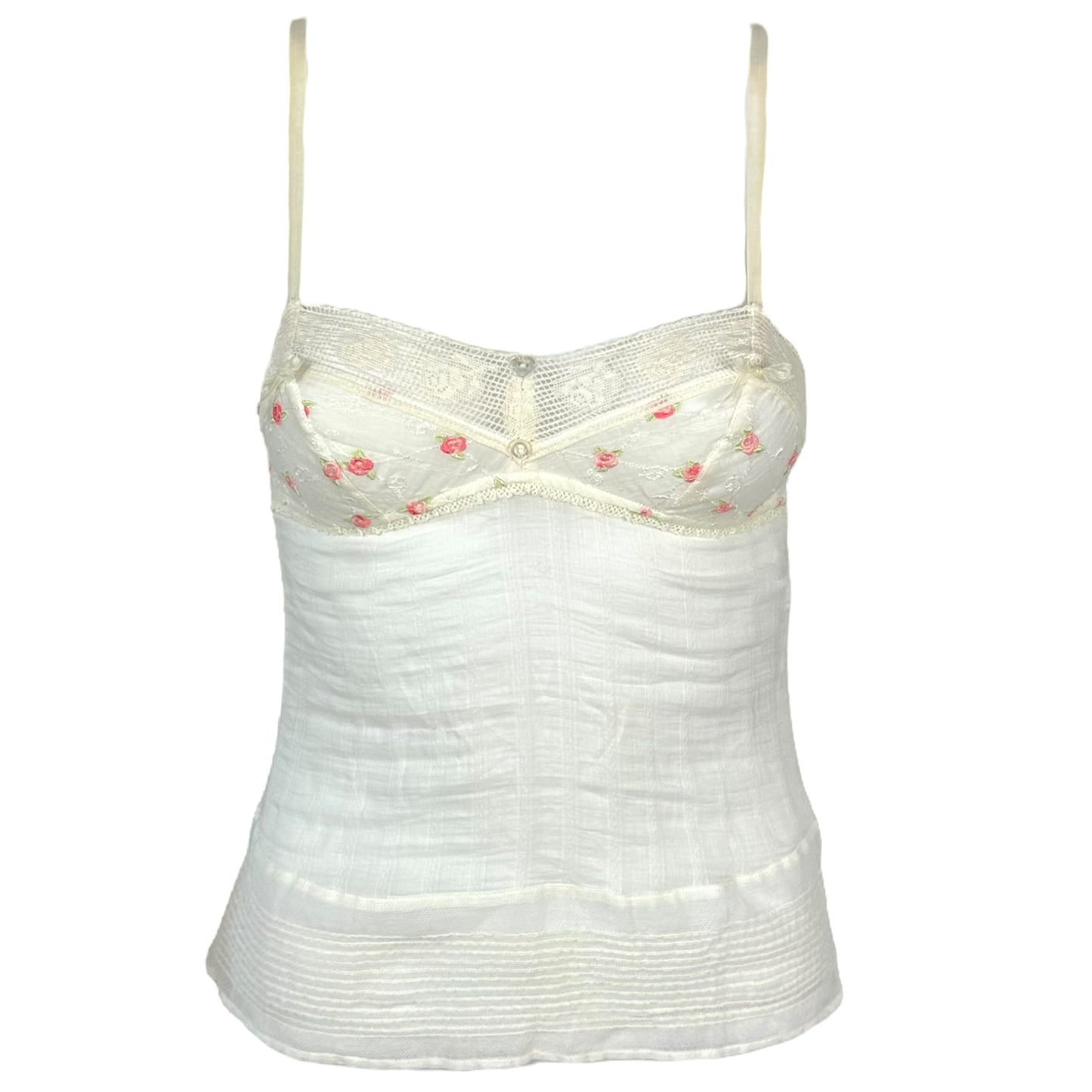 Christian Dior Ivory Semi-Sheer Silk Blend Pointelle Cami