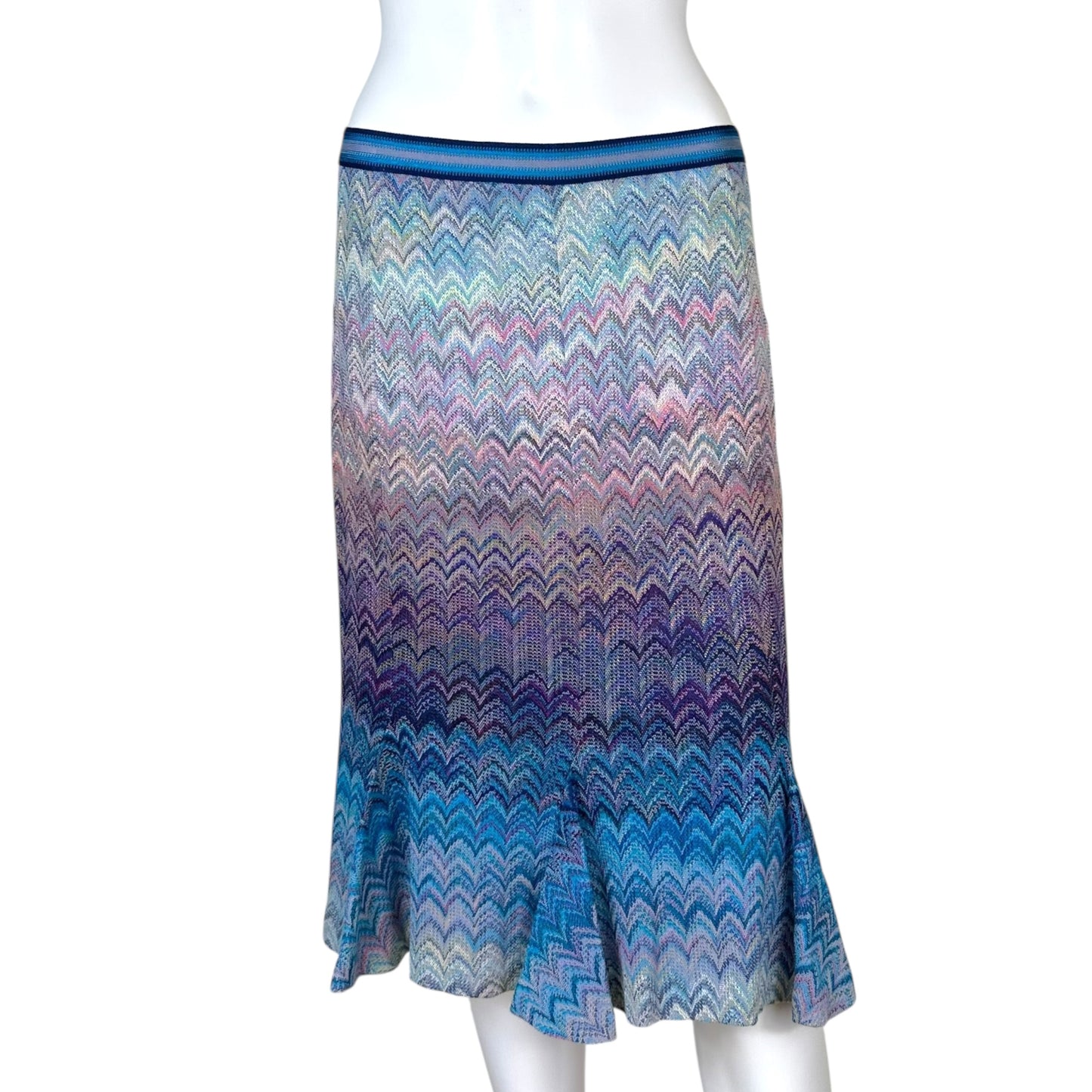 Missoni Blue Chevorn Knit Midi Skirt