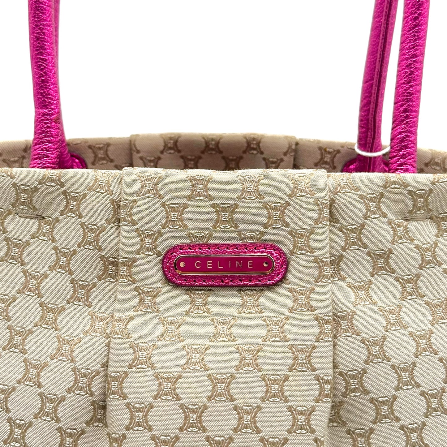Celine Kisslock Shoulder Bag Metallic Pink Leather Tan