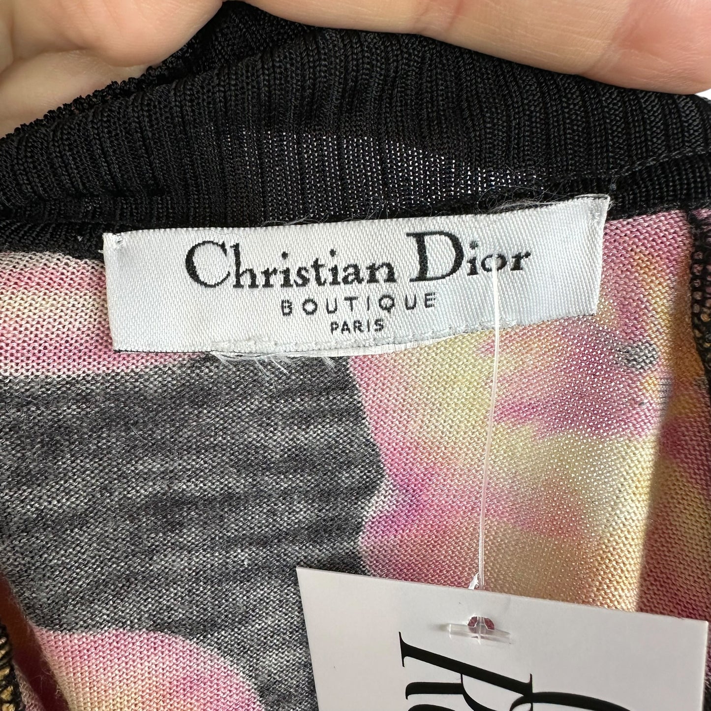Christian Dior Silk Zip-Up Top Black Floral Lips Print