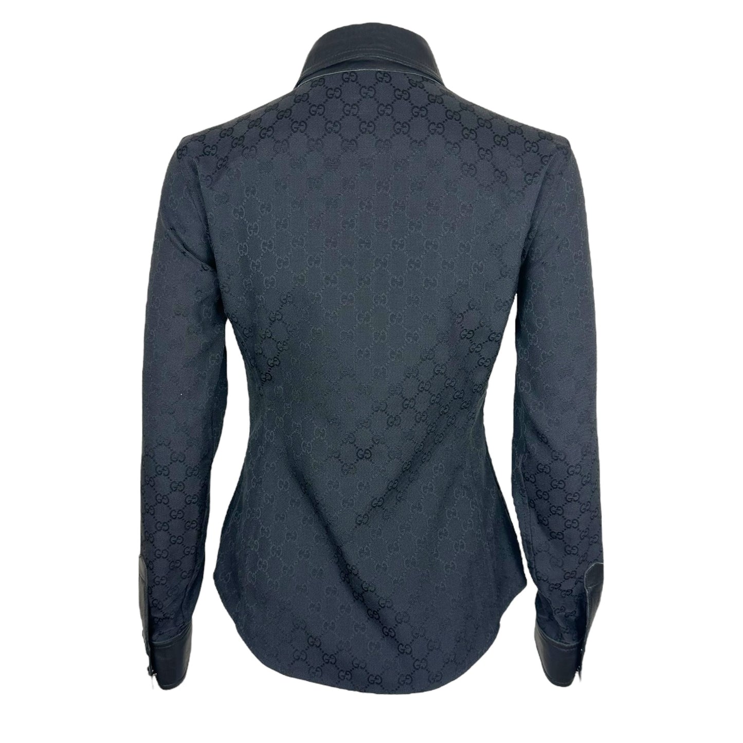 Gucci by Tom Ford F/W 2000 Black Monogram & Leather Button Up Top