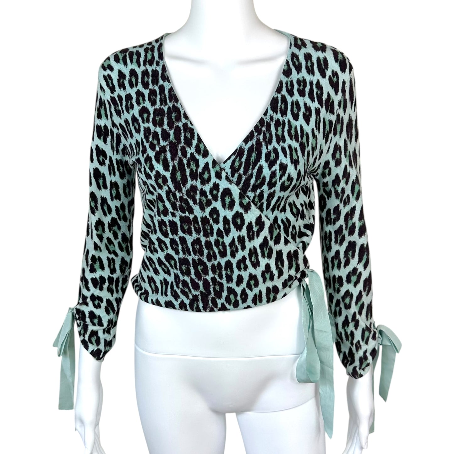 Blumarine Blue Leopard Print Knit Wrap Top