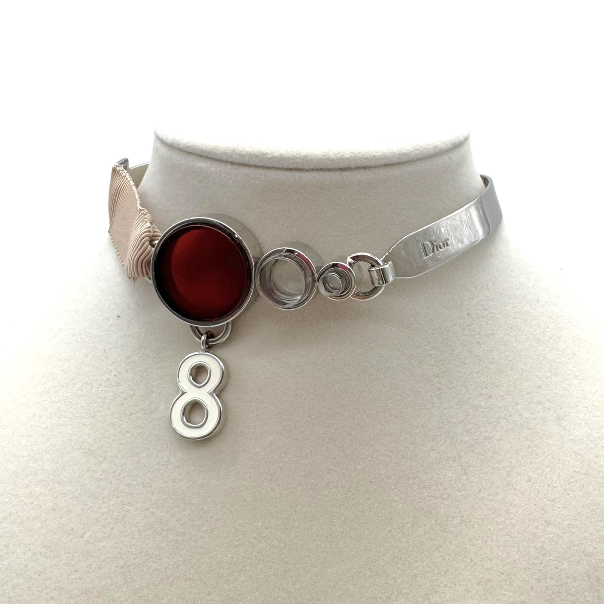 Christian Dior Cadillac 8 Metal & Ribbon Choker Necklace