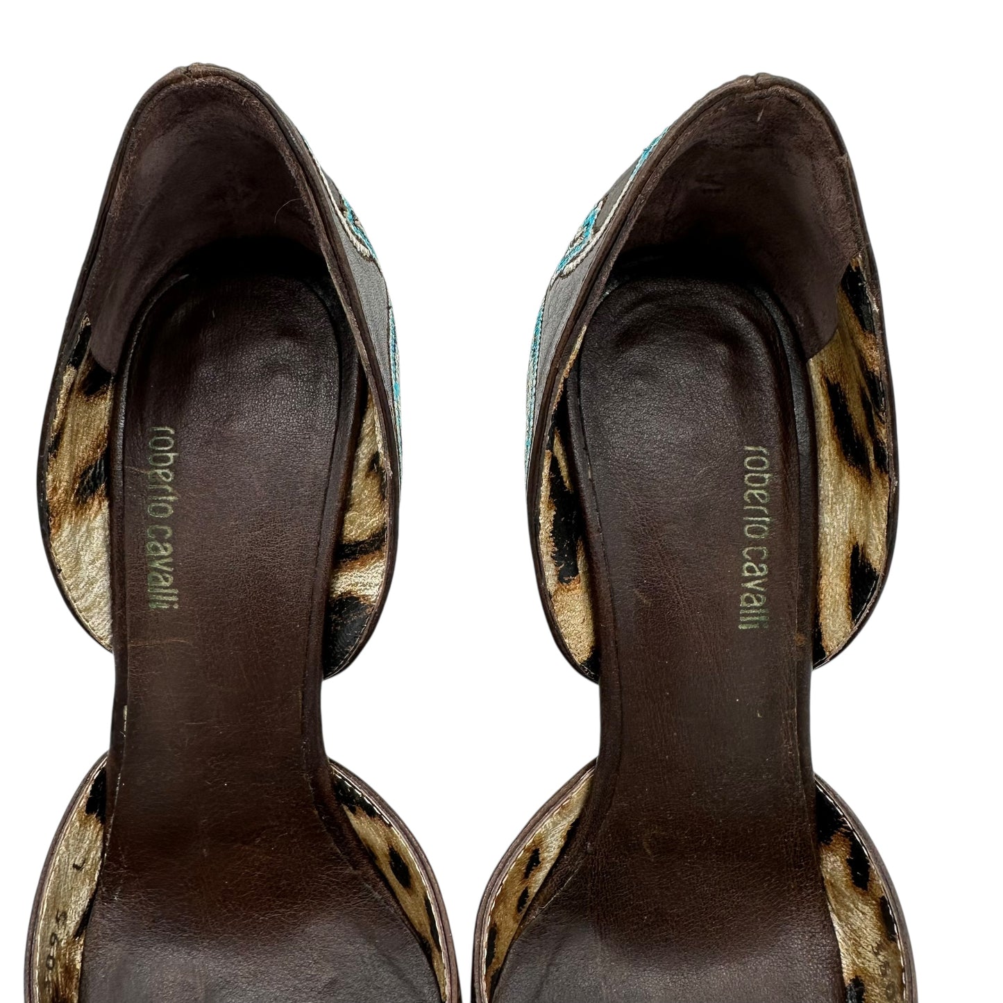 Roberto Cavalli Brown & Blue Embroidered Pointed Toe Heels