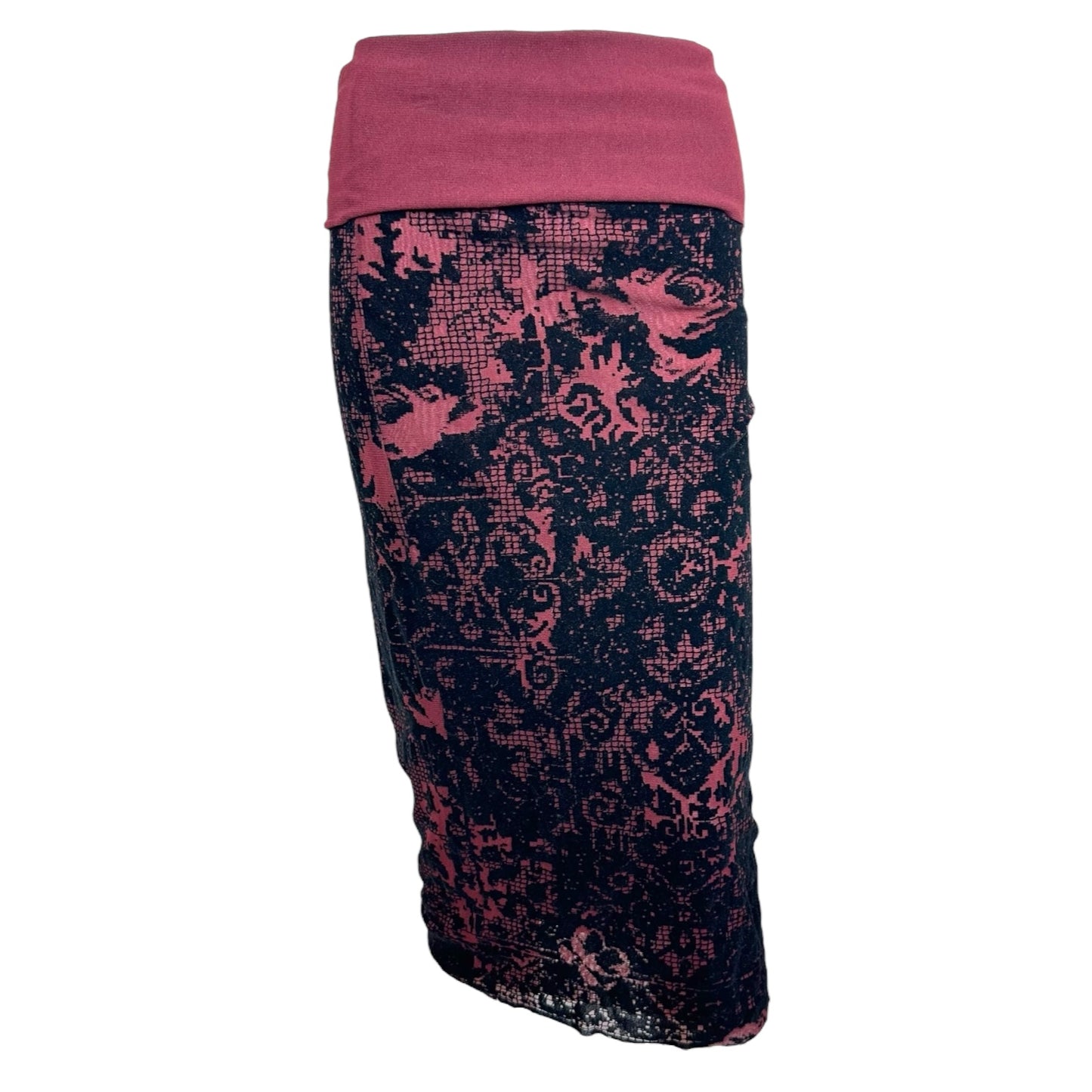 Jean Paul Gaultier Burgundy & Red Velvet & Mesh Midi Skirt