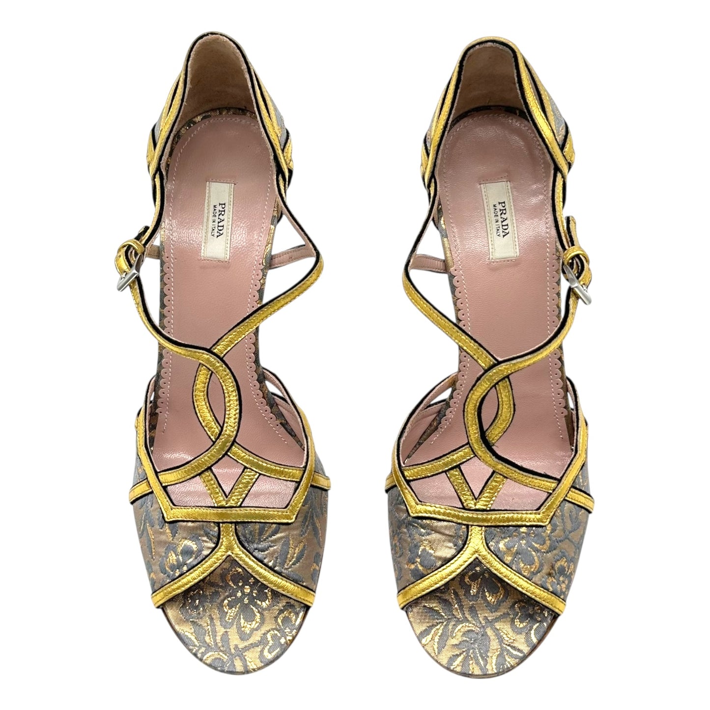 Prada Gold & Blue Jacquard Princess Heels