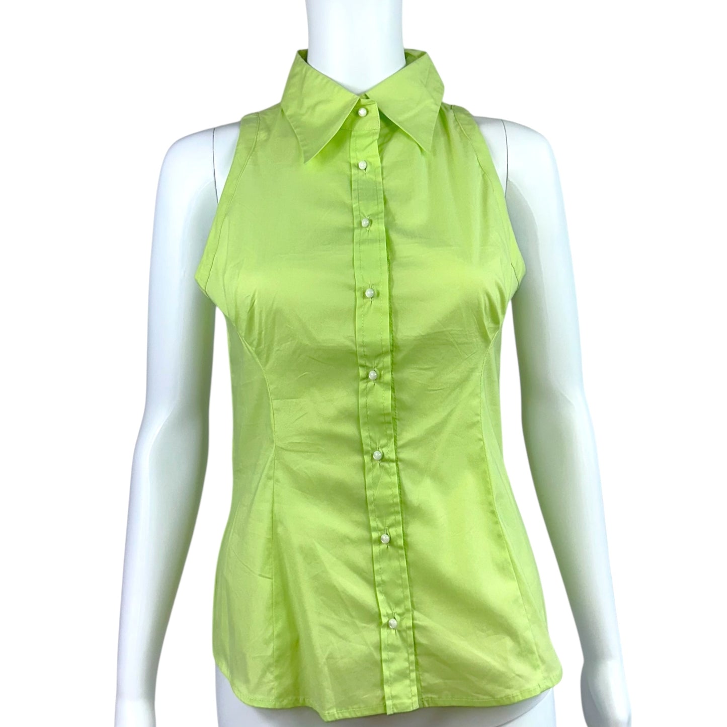 D&G Dolce & Gabbana Bright Green Sleeveless Button Up Blouse