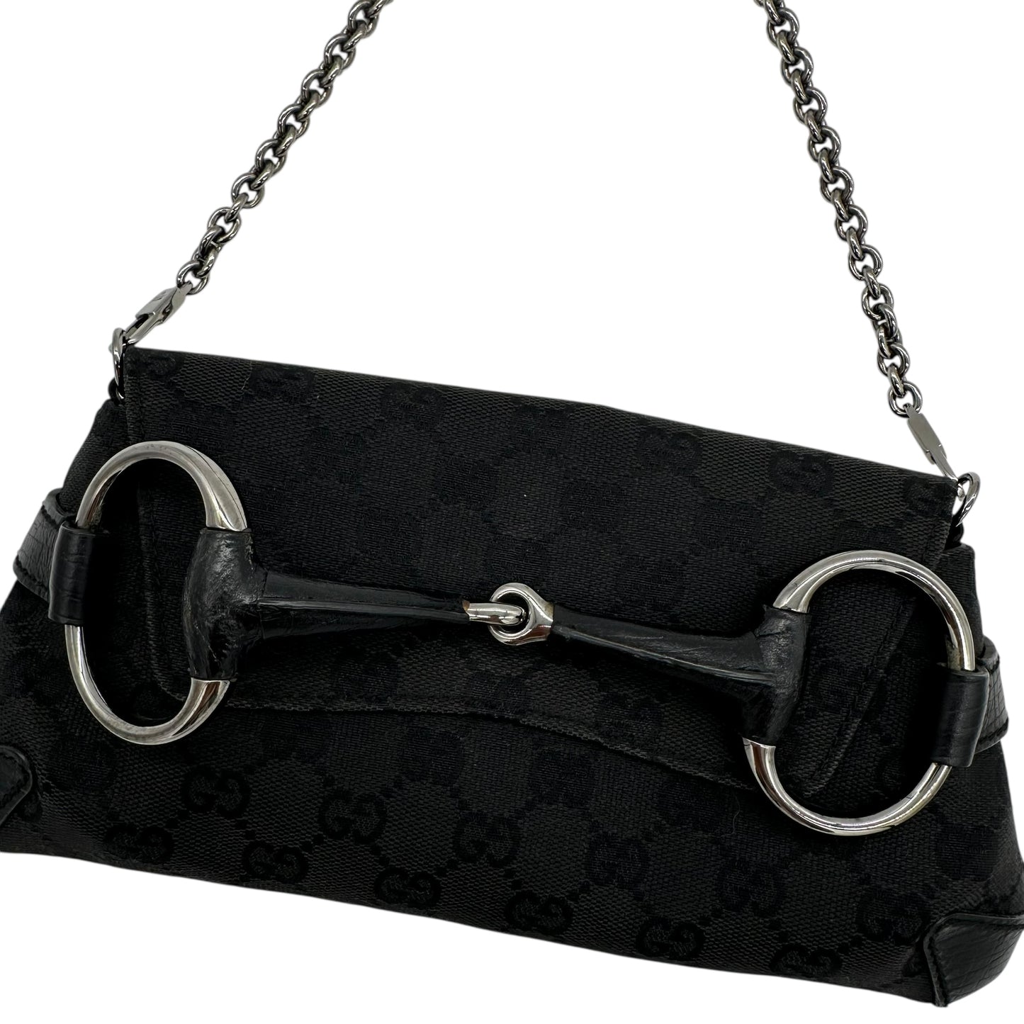 Gucci Black Monogram Horsebit Clutch Bag