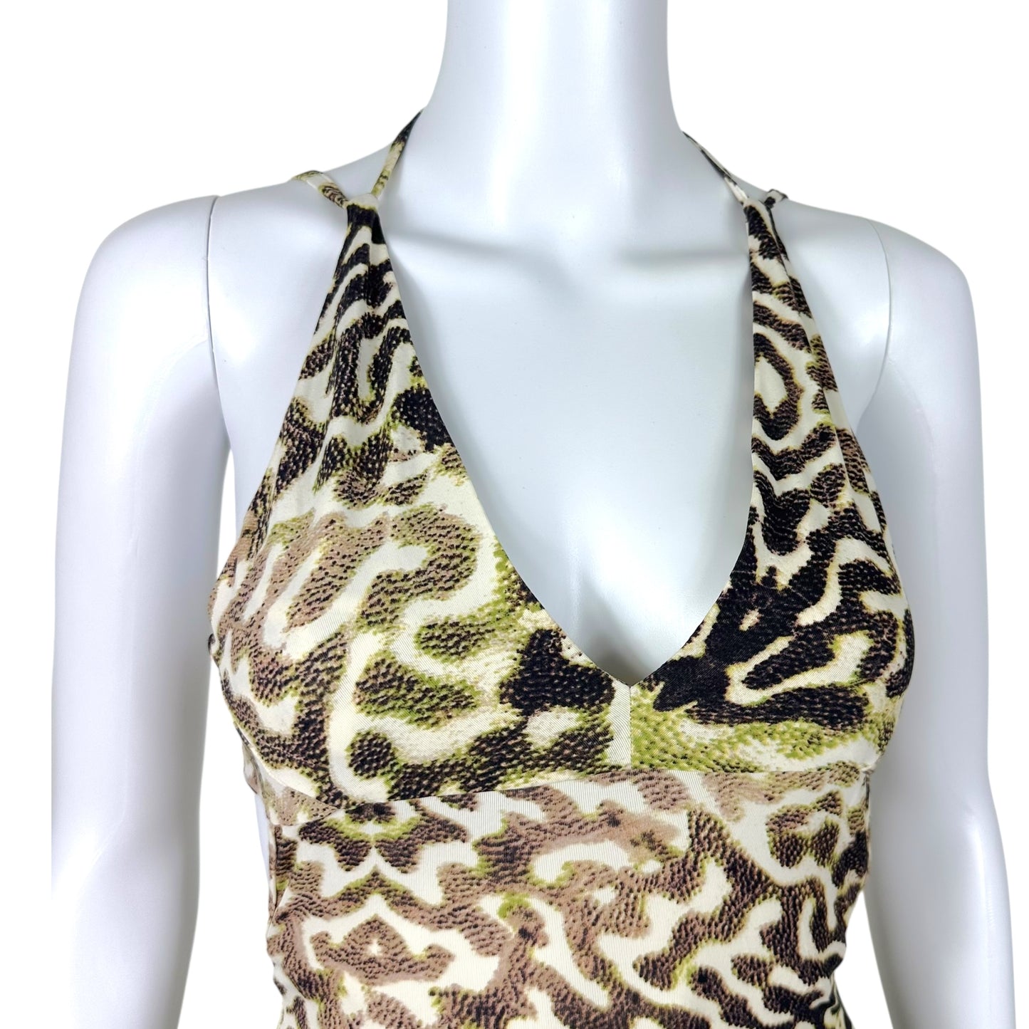 Just Cavalli Roberto Cavalli Green & Brown Printed Backless Midi Dress NEW