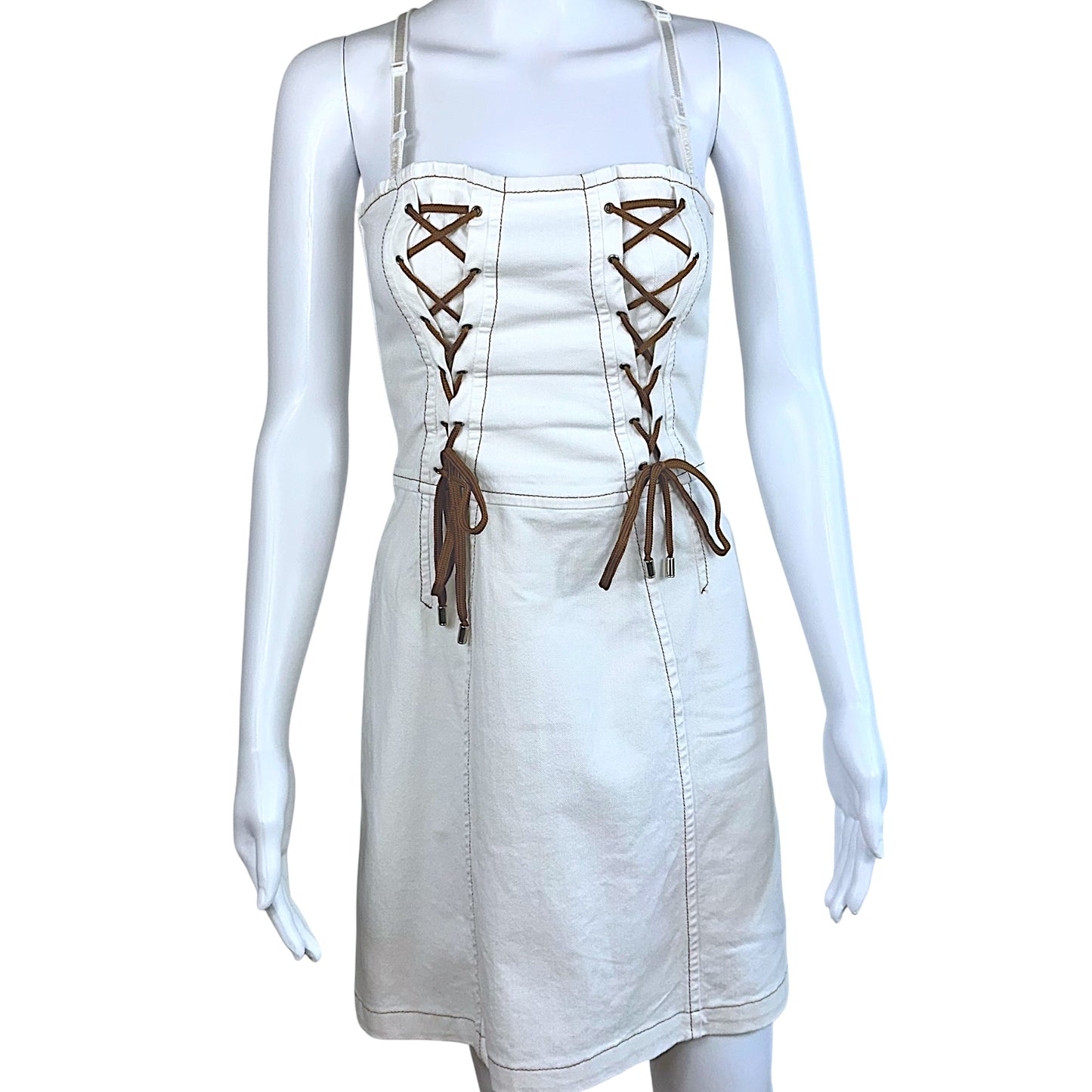 D&G Dolce & Gabbana White Lace Up Denim Dress