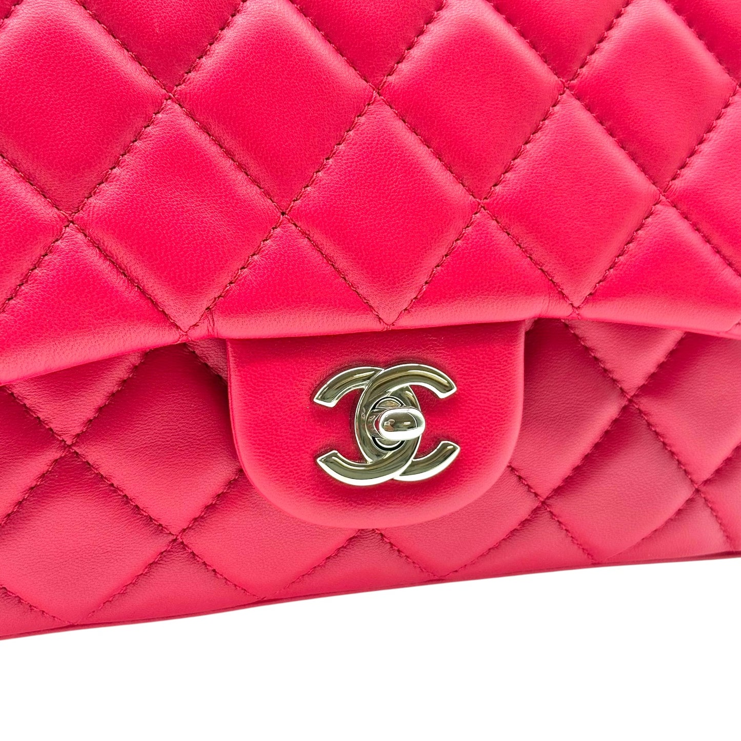 Chanel Medium Flap Bag Fuchsia Silver Matelasse Quilted