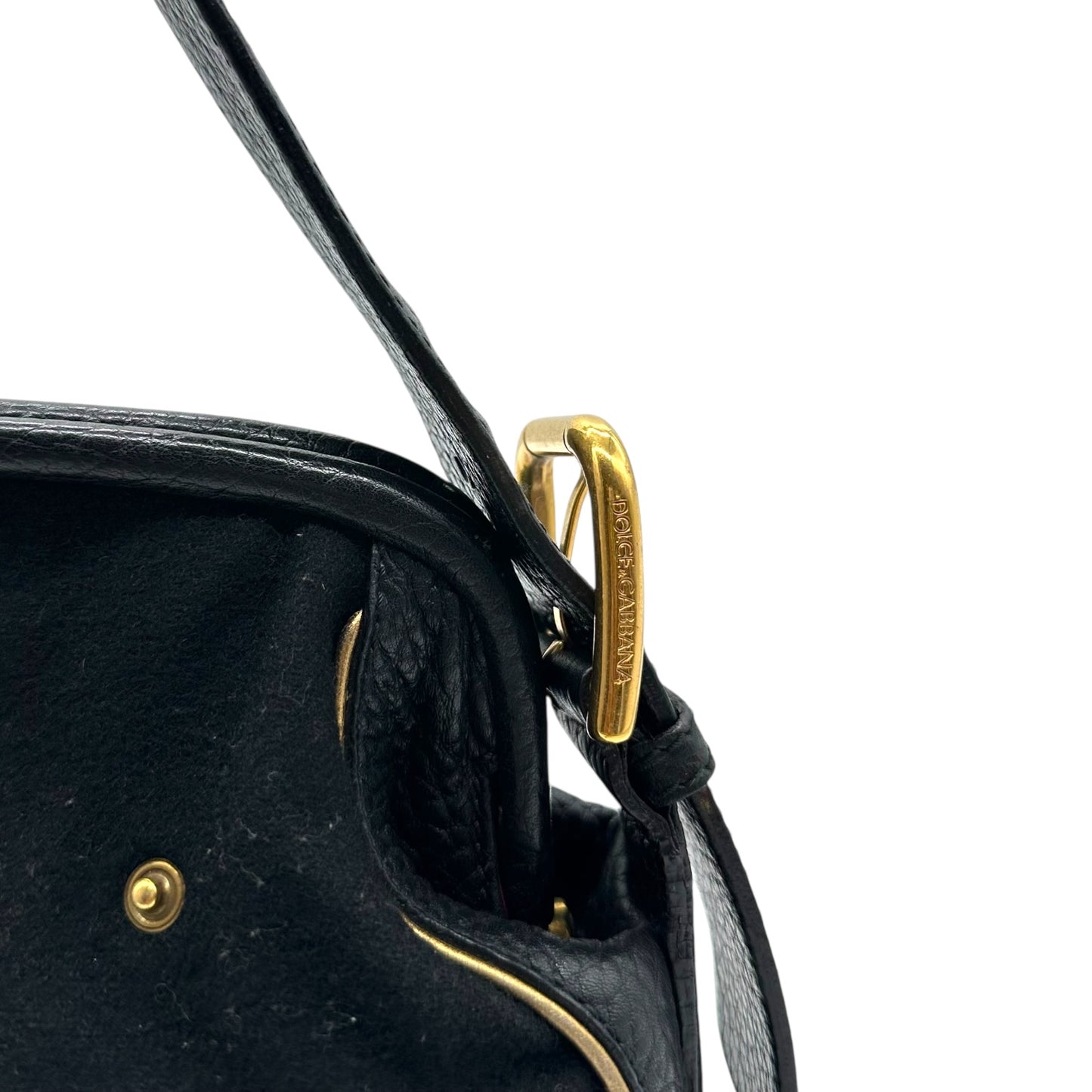 Dolce & Gabbana Black Embroidered Logo Emblem Shoulder Bag