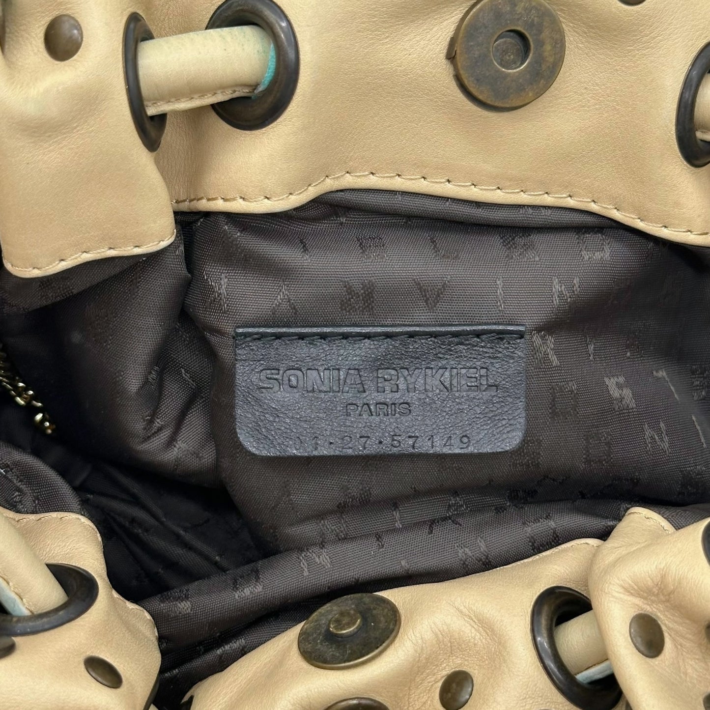 Sonia Rykiel Beige Leather Studded Domino Bag - Outfit Repeater