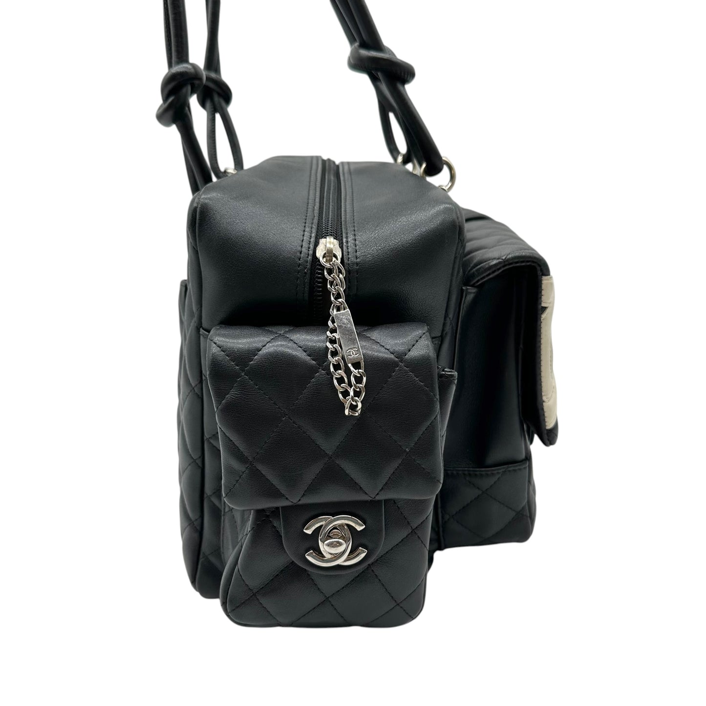 Chanel Black White Quilted Multi-Pocket Reporter Bag