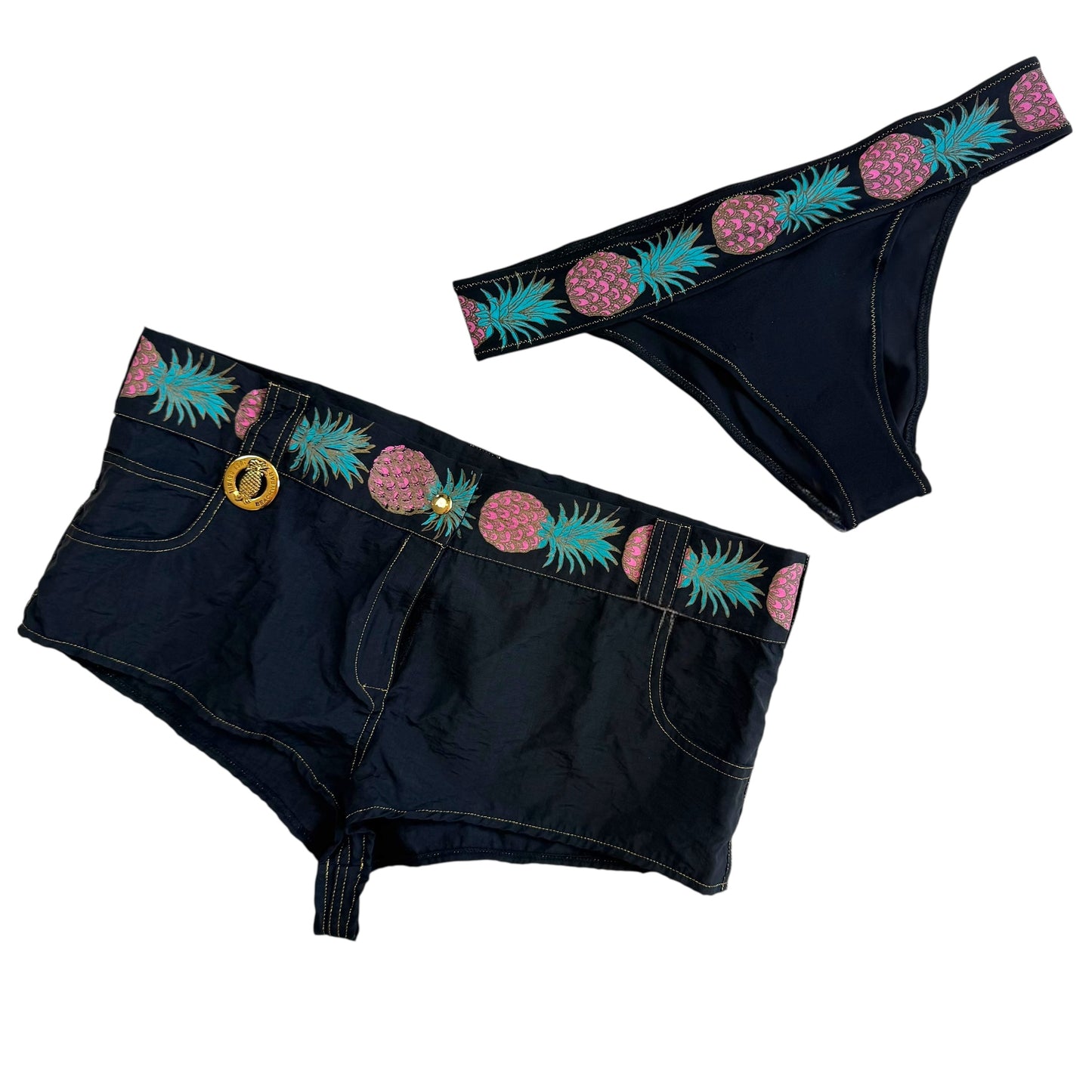 Roberto Cavalli Class Pineapple Bikini & Micro Short Set