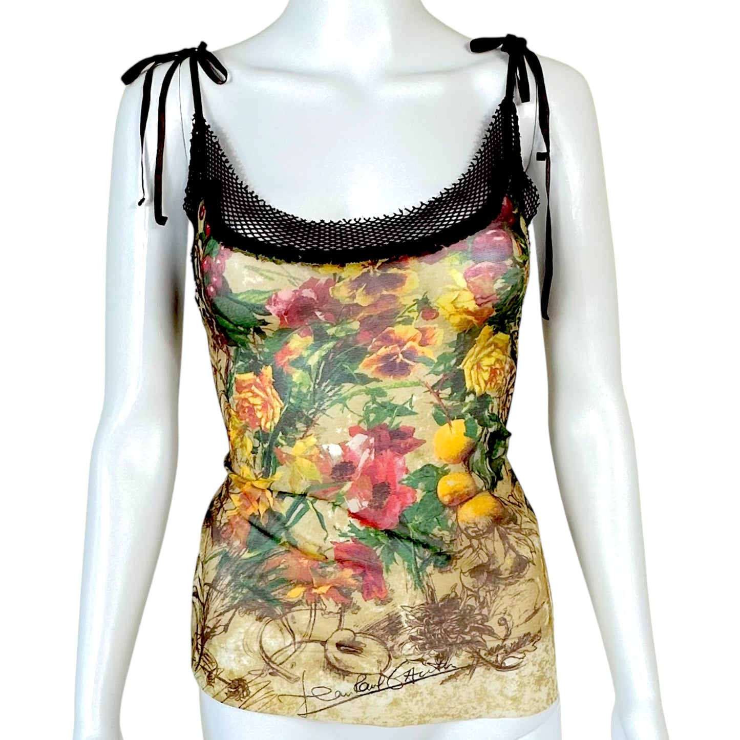 Jean Paul Gaultier Multicolor Floral & Fishnet Mesh Tank Top