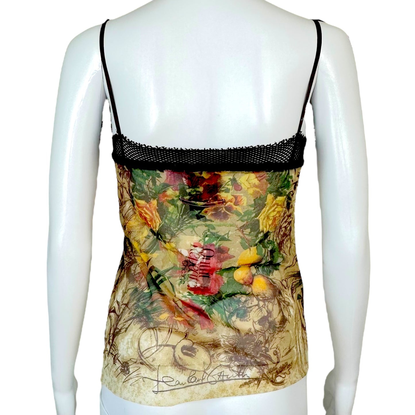 Jean Paul Gaultier Multicolor Floral & Fishnet Mesh Tank Top
