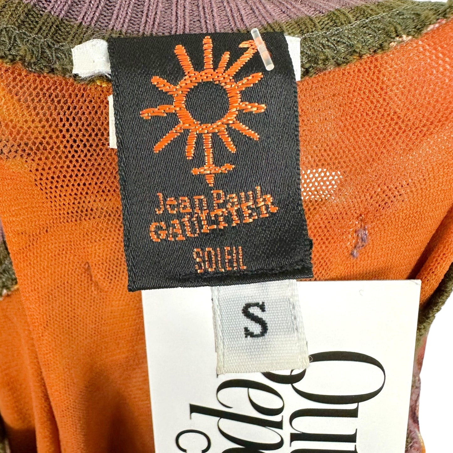 Jean Paul Gaultier Soleil Purple & Orange Floral Mesh Striped Trim Mini Longsleeve Dress