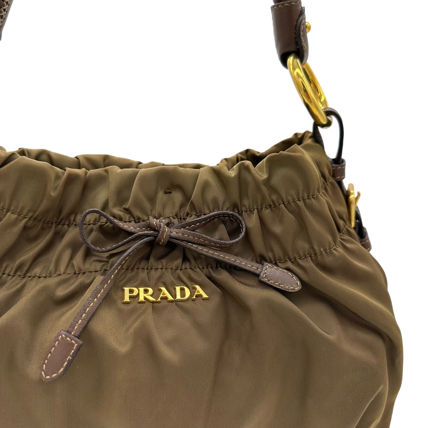 Prada Brown Nylon & Leather Bucket Bag