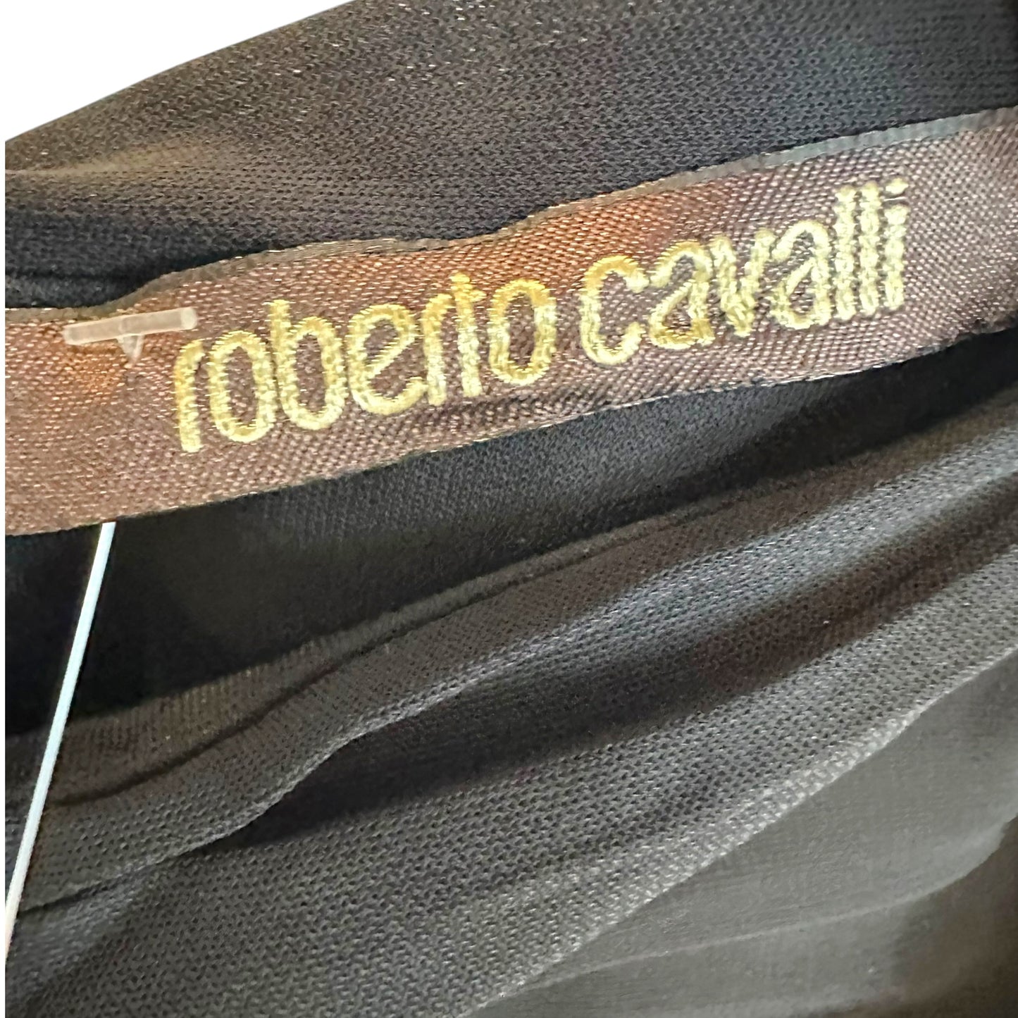 Roberto Cavalli Strapless Maxi Dress Black Ivory Feather Print