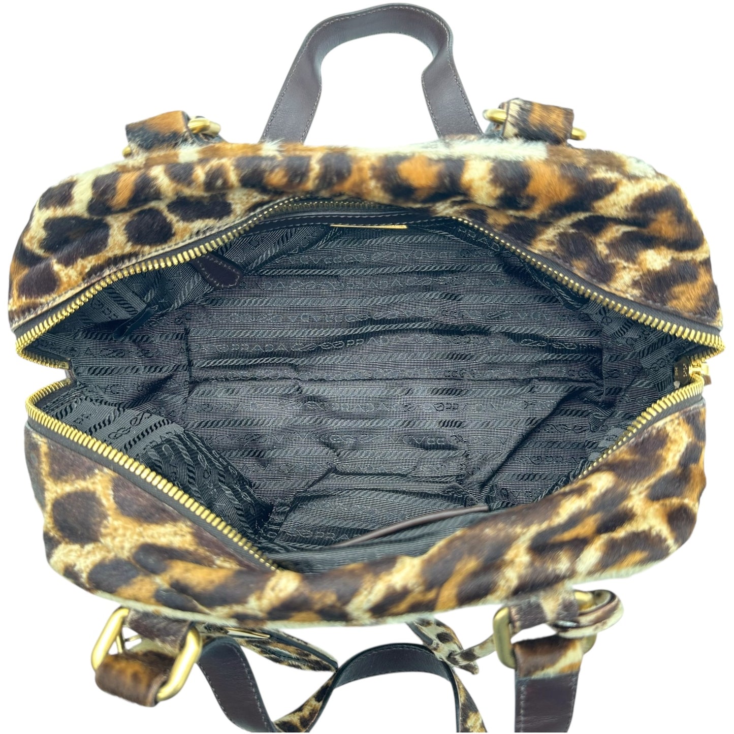 Prada Leopard Print Ponyhair Boston Bag