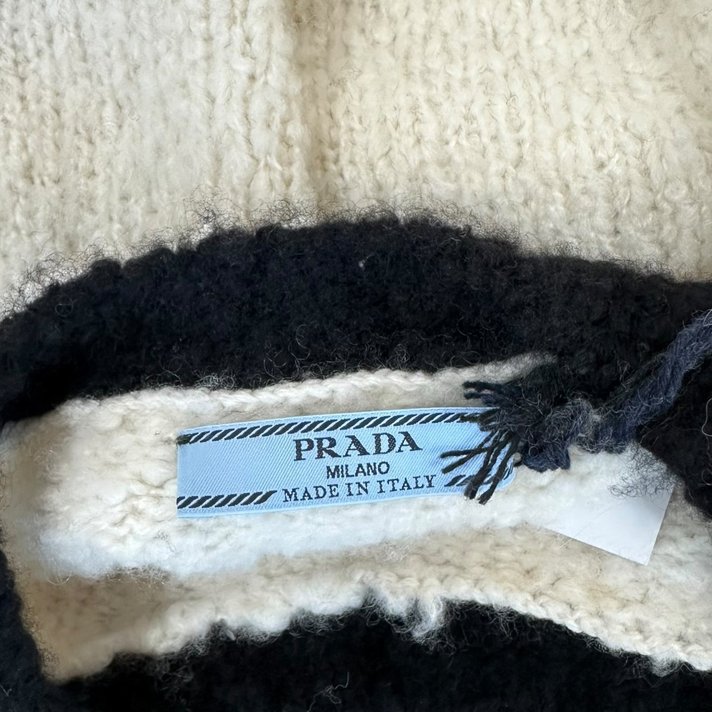 Prada 2023 Black & White Cropped Logo Knit Top NEW