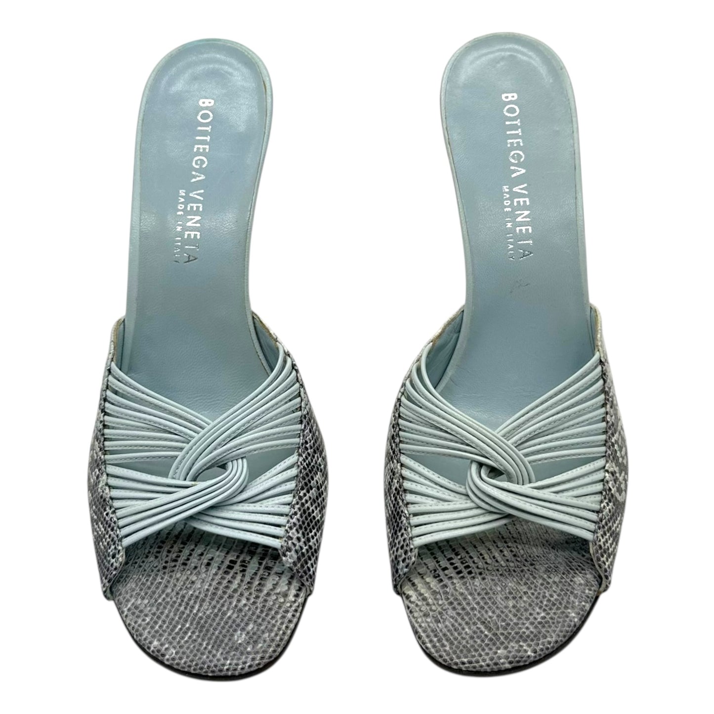 Bottega Veneta Blue Lizard Skin Mule Heels