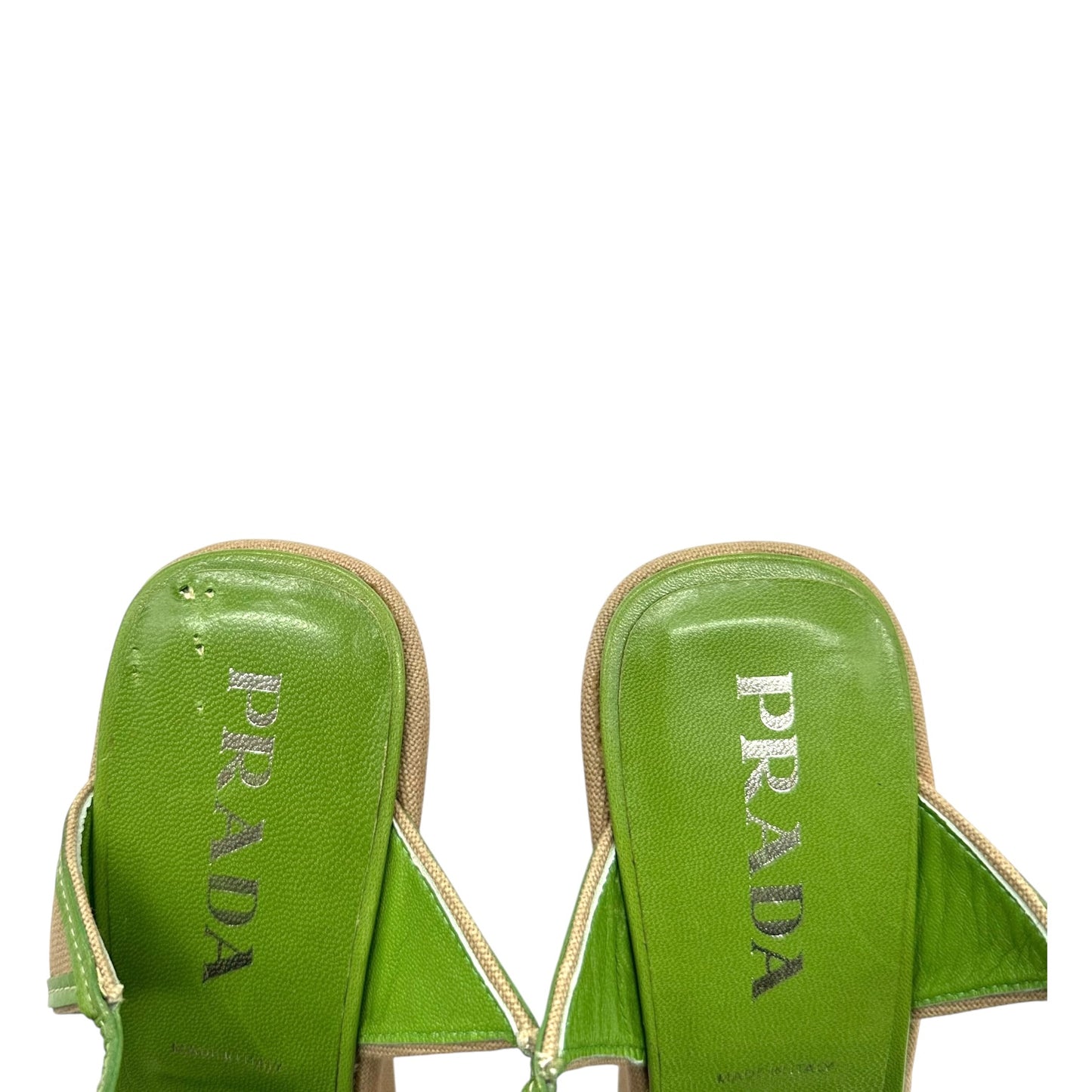Prada 90's Green & Tan Bow Wedge Sandals
