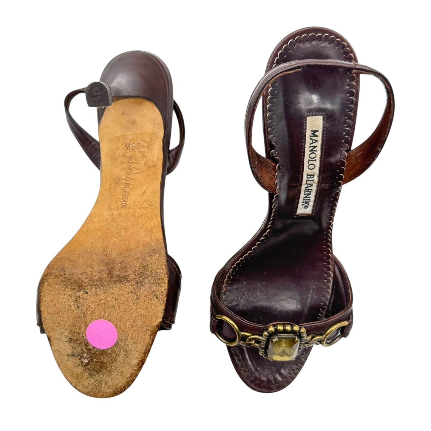 Manolo Blahnik Brown Stone & Chain Embellished Heels