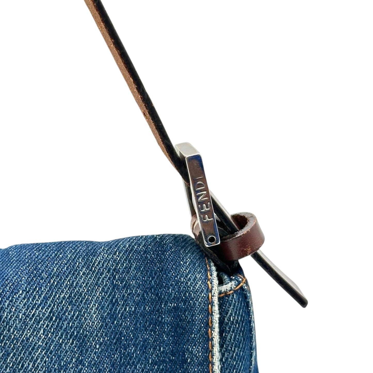 Fendi Denim & Brown Leather Baguette Bag