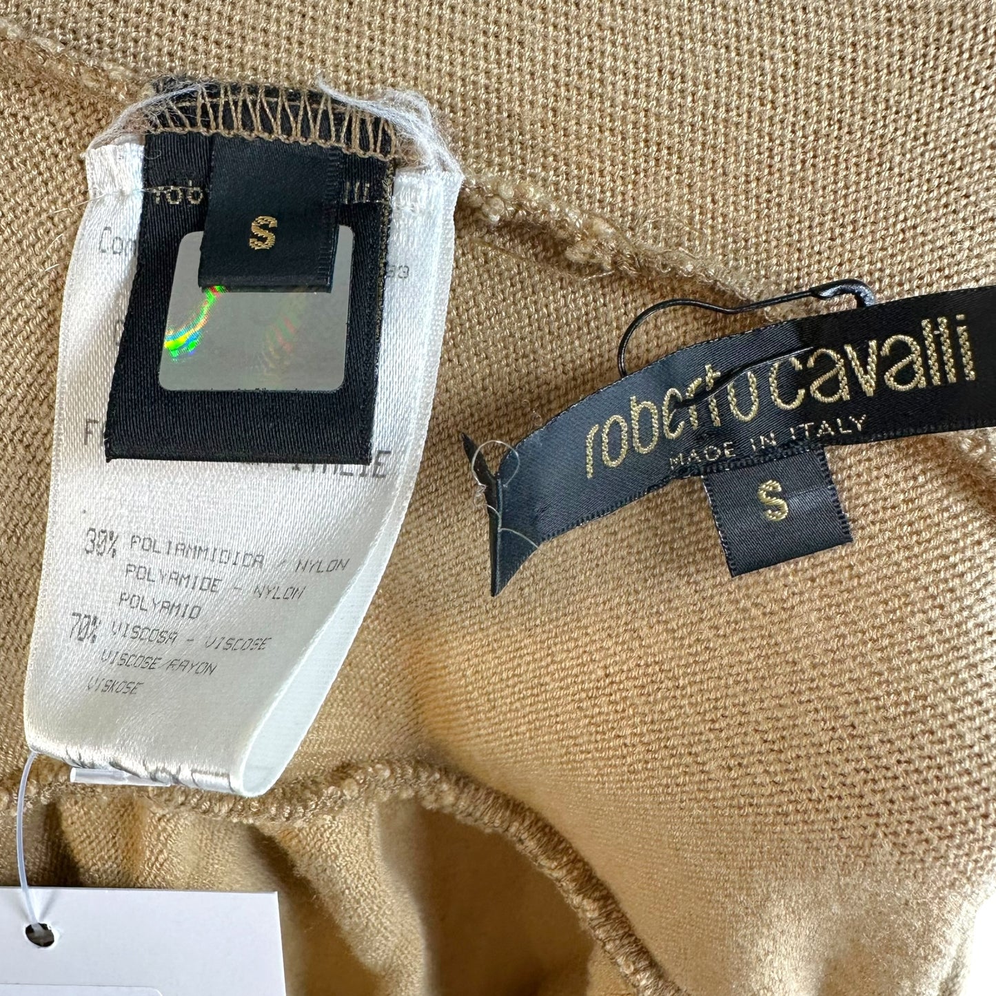 Roberto Cavalli Beige Knit Sleeveless Turtleneck