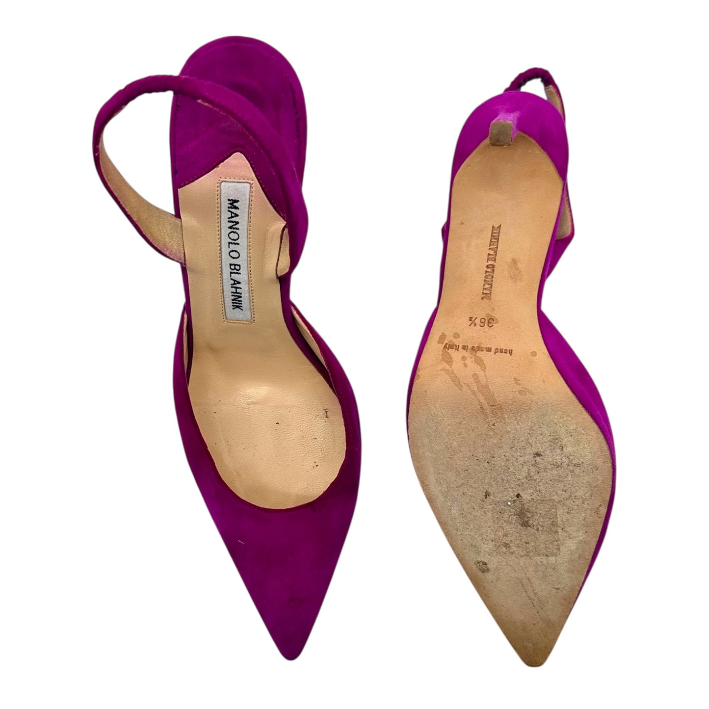 Manolo Blahnik Bright Purple Suede Slingback Heels