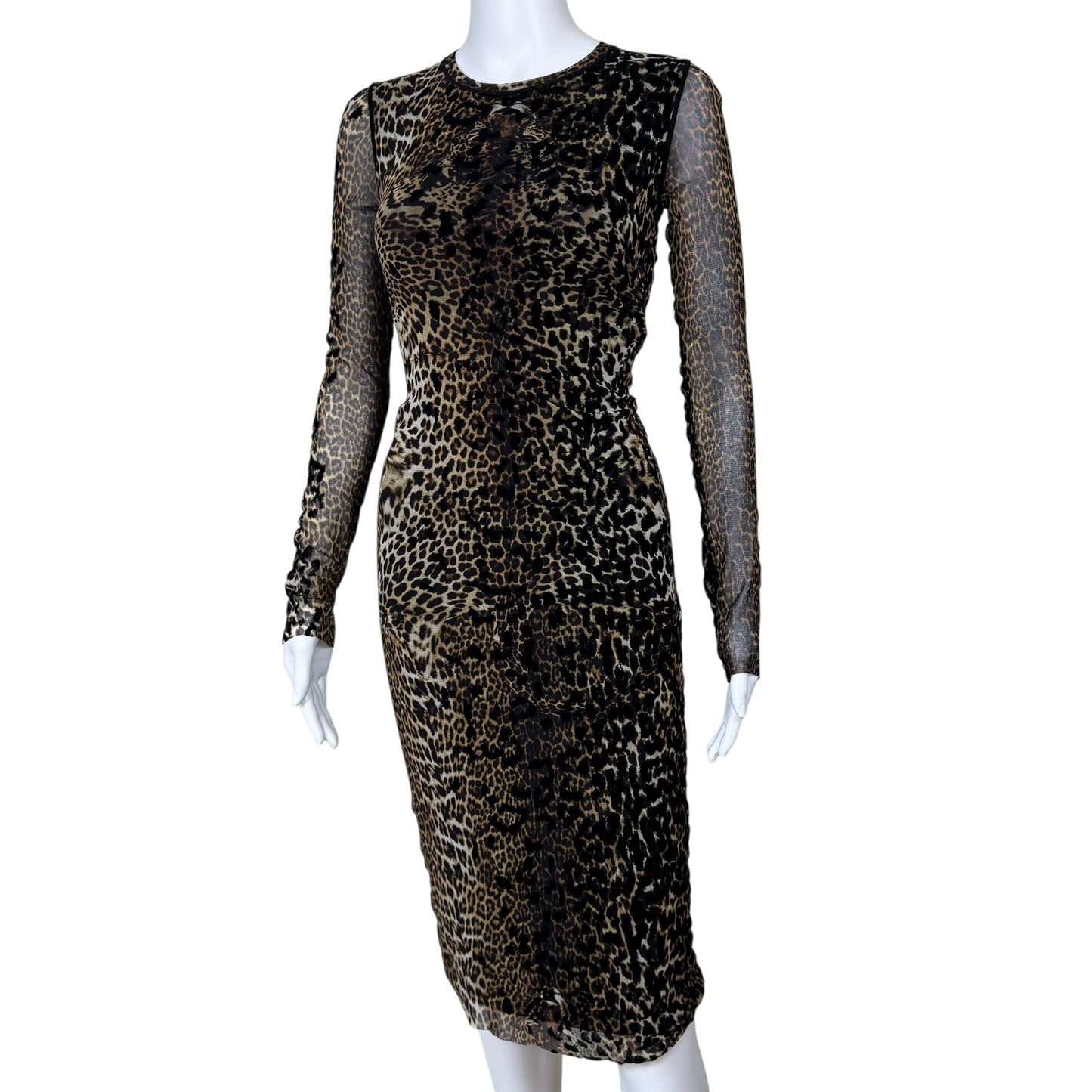Jean Paul Gaultier Leopard Print Mesh & Velvet Midi Dress