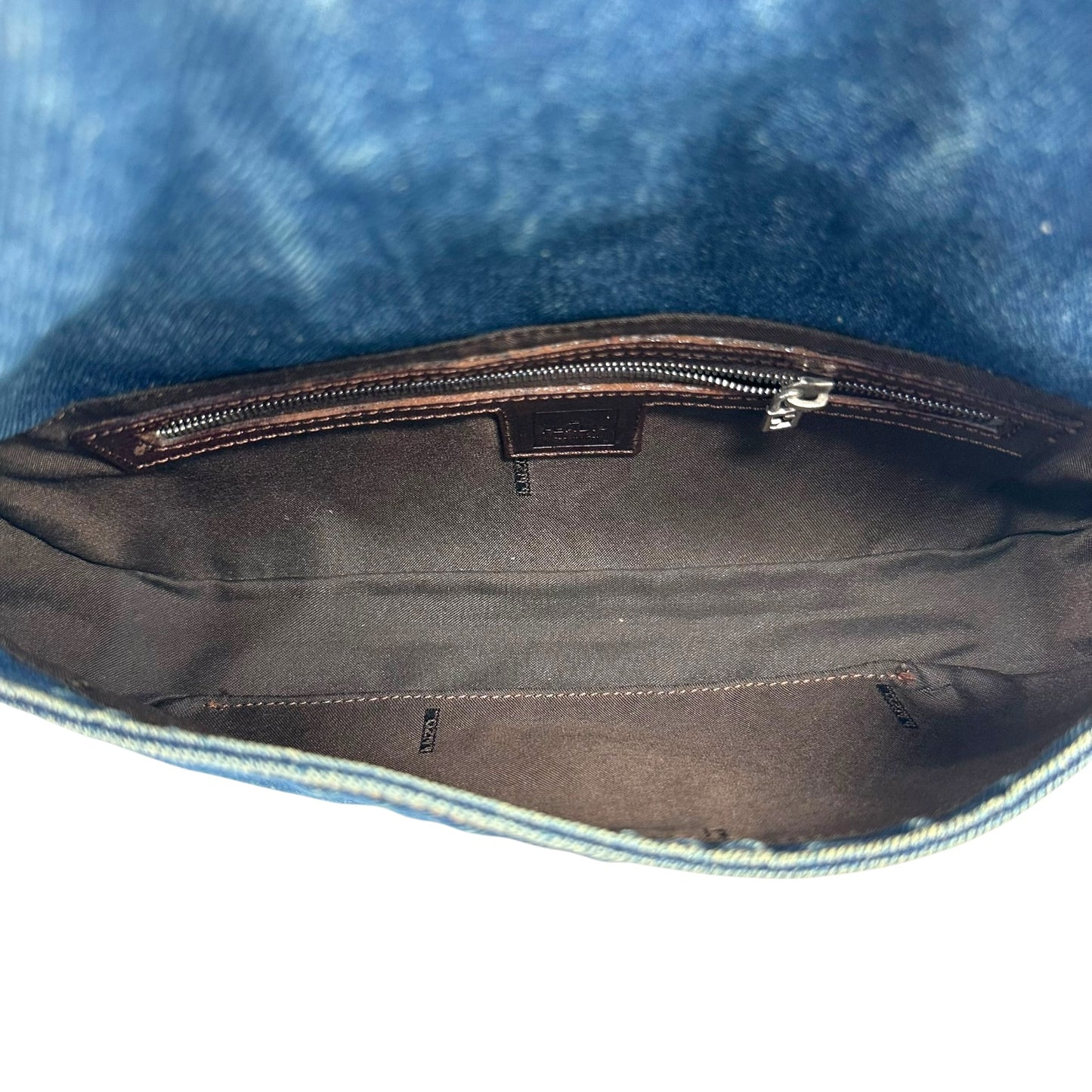 Fendi Denim & Brown Leather Baguette Bag