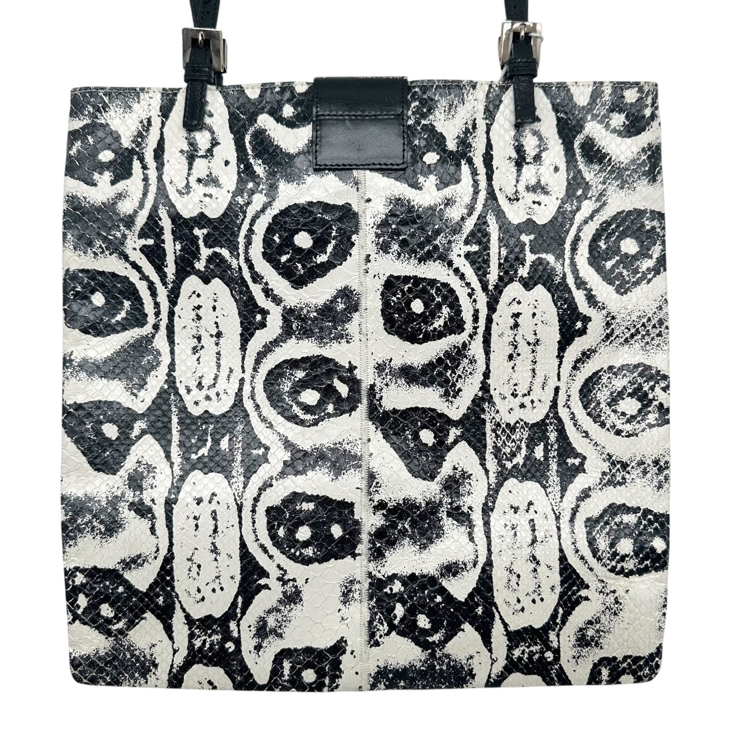 Fendi Baguette Tote Bag Black White Printed Snakeskin