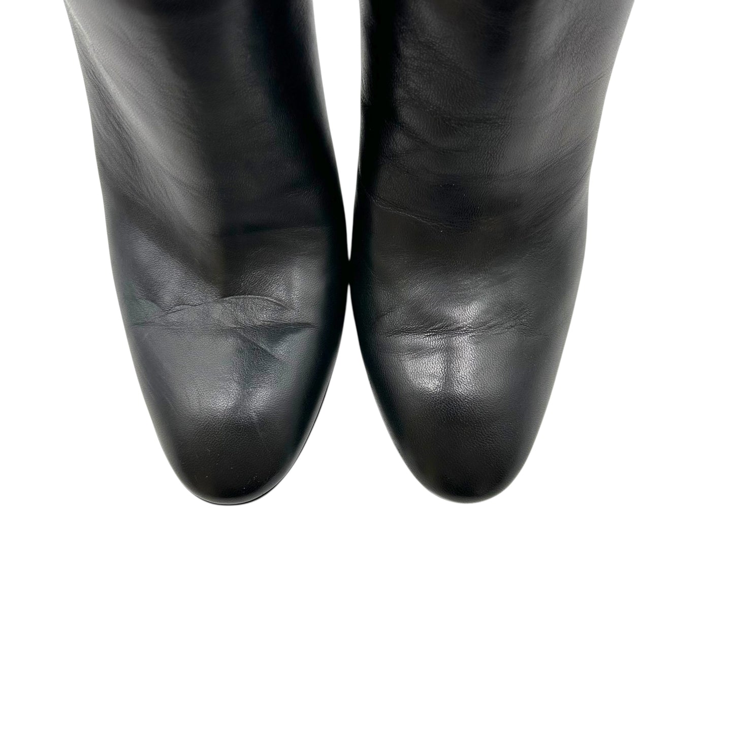 Roberto Cavalli Black Leather Gathered Leather Knee High Heeled Boots