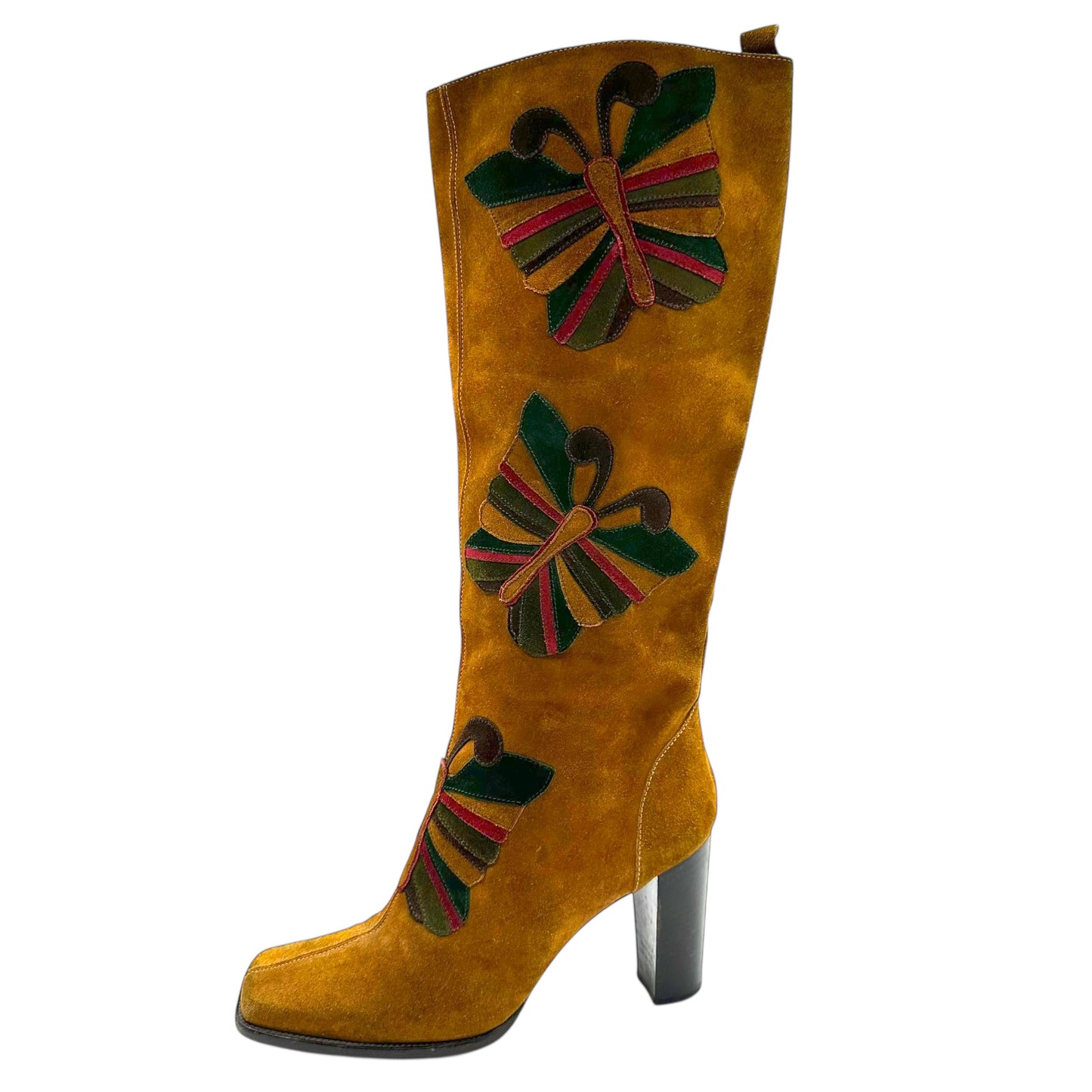 Dolce & Gabbana Patchwork Suede Butterfly Heeled Boots