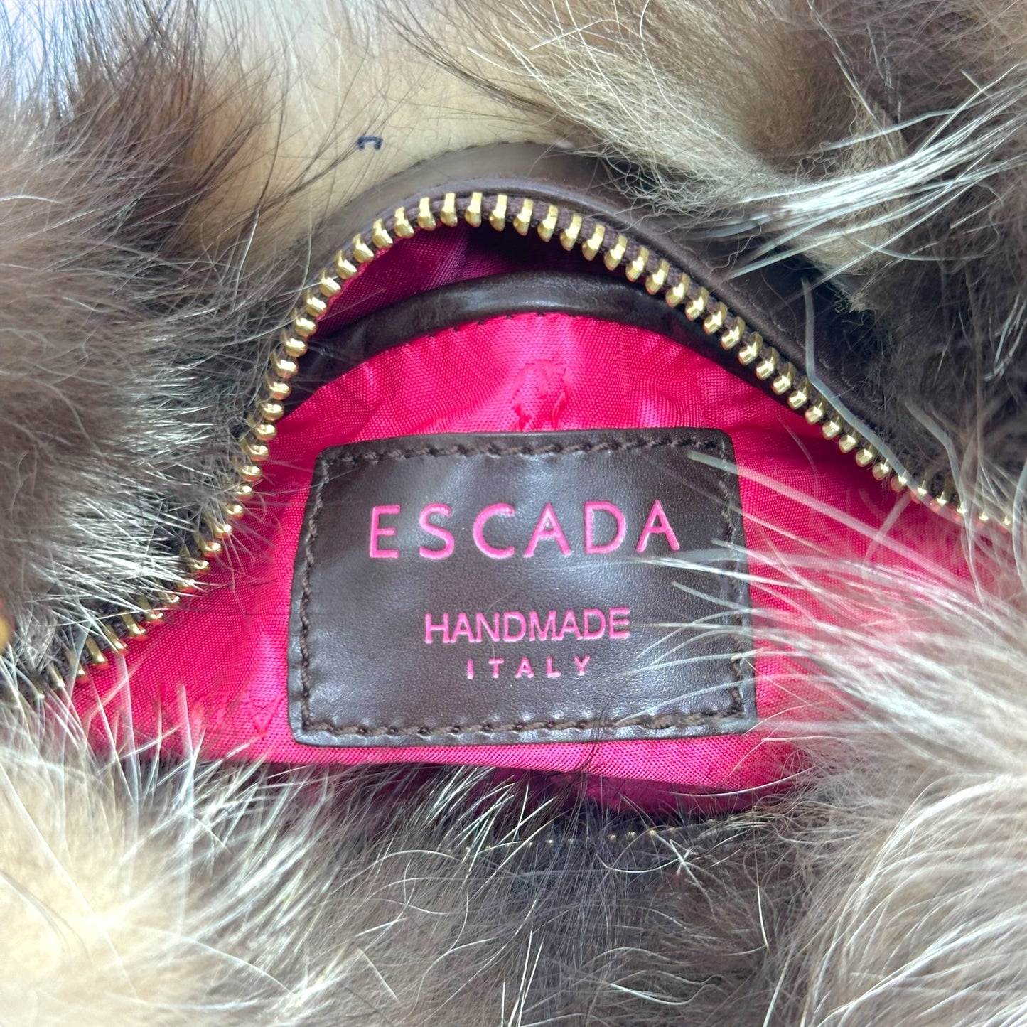 Escada Brown Fox Fur Studded Strap Mini Bag