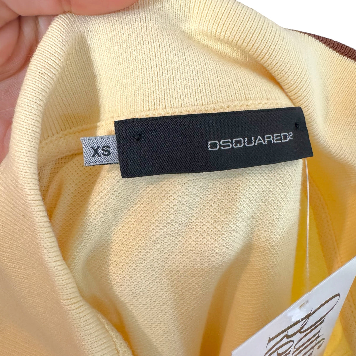 Dsquared2 Light Yellow & Brown Logo Bird Embroidered Polo Top