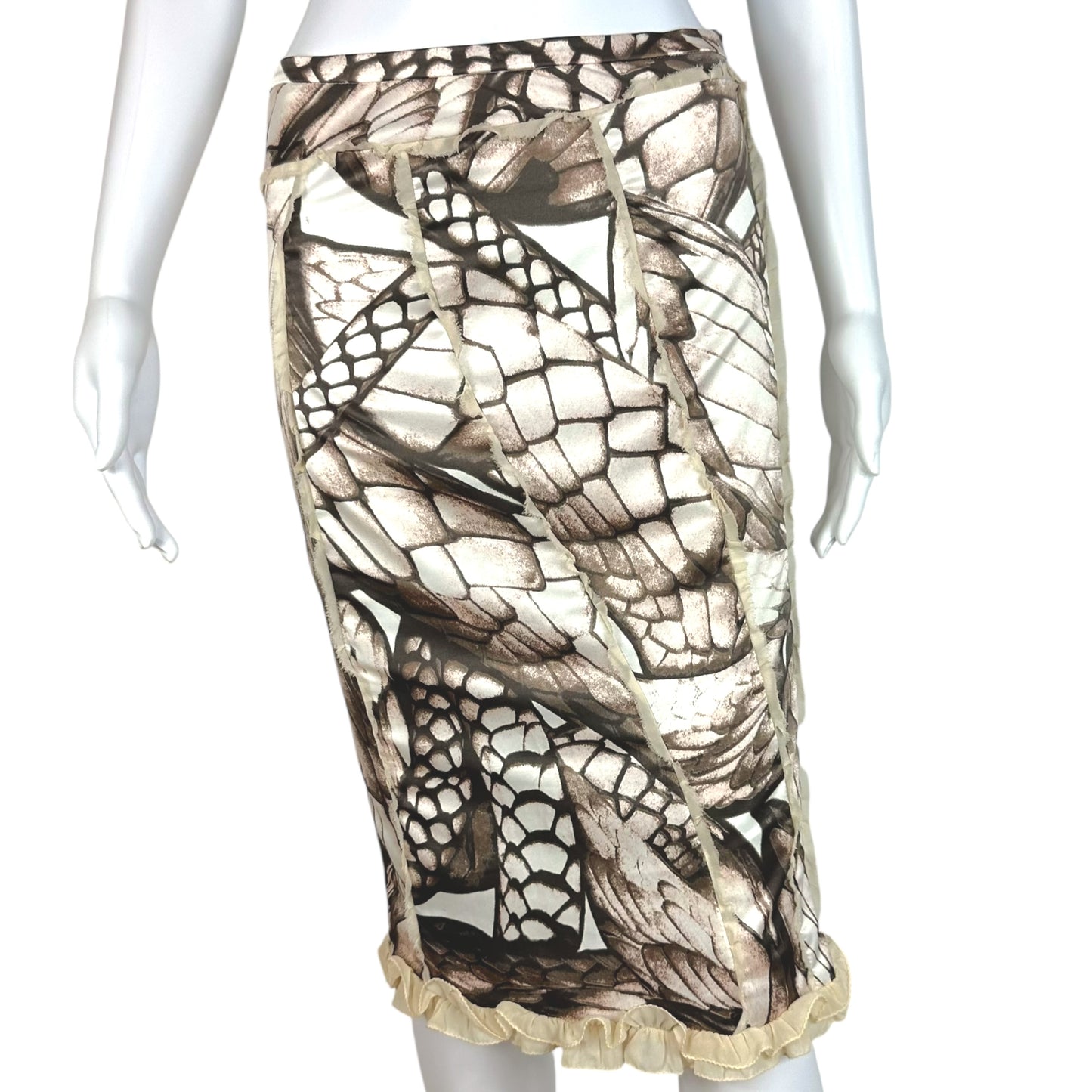 Just Cavalli Roberto Cavalli Brown & Ivory Scale Print Midi Skirt