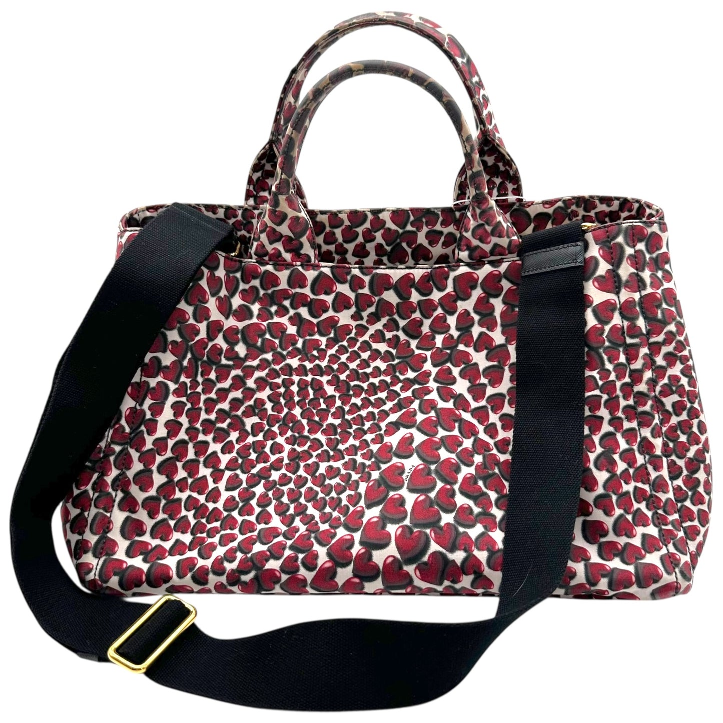 Prada Heart Print Canapa Tote Bag