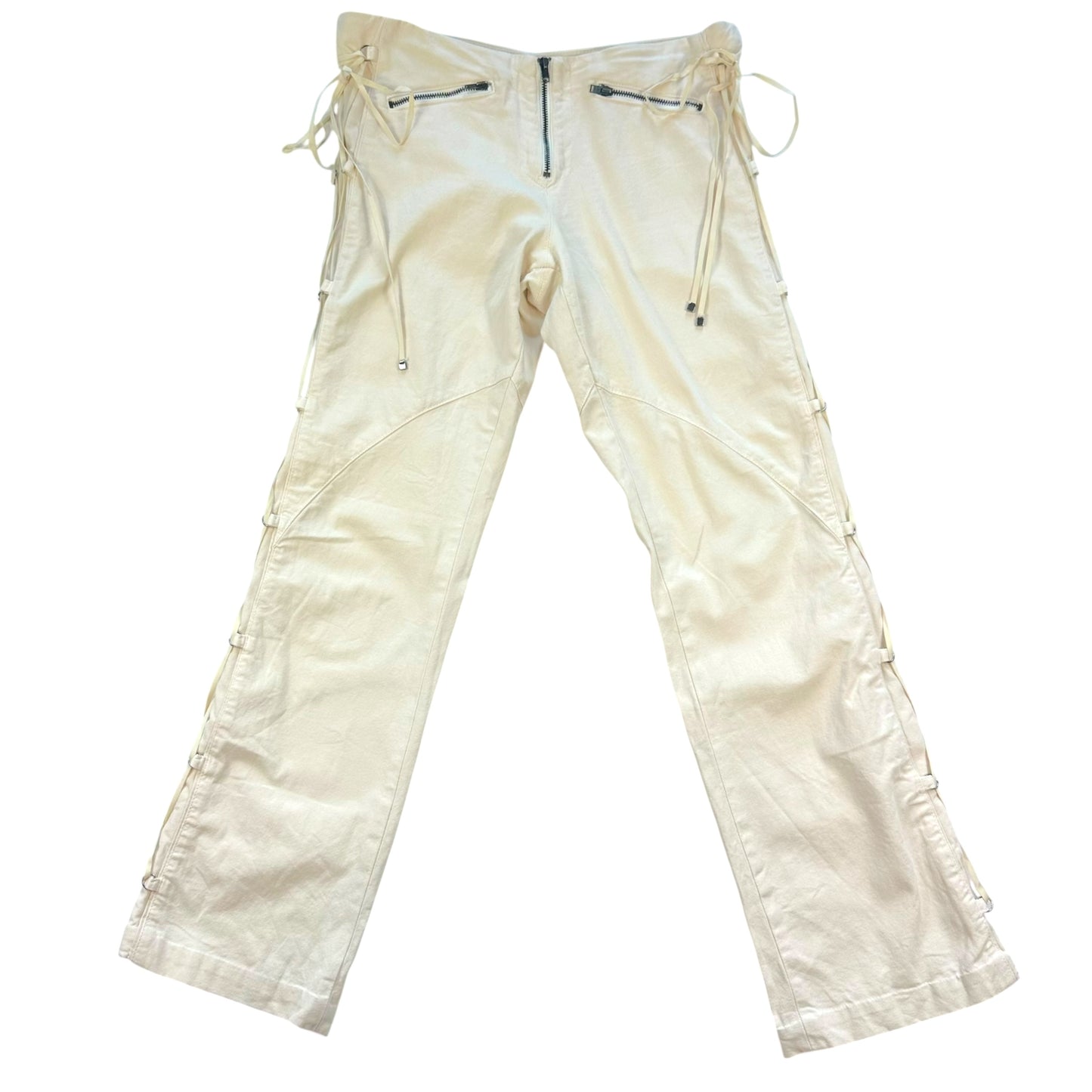 Versace Ivory Low Rise Lace Up Side Pants